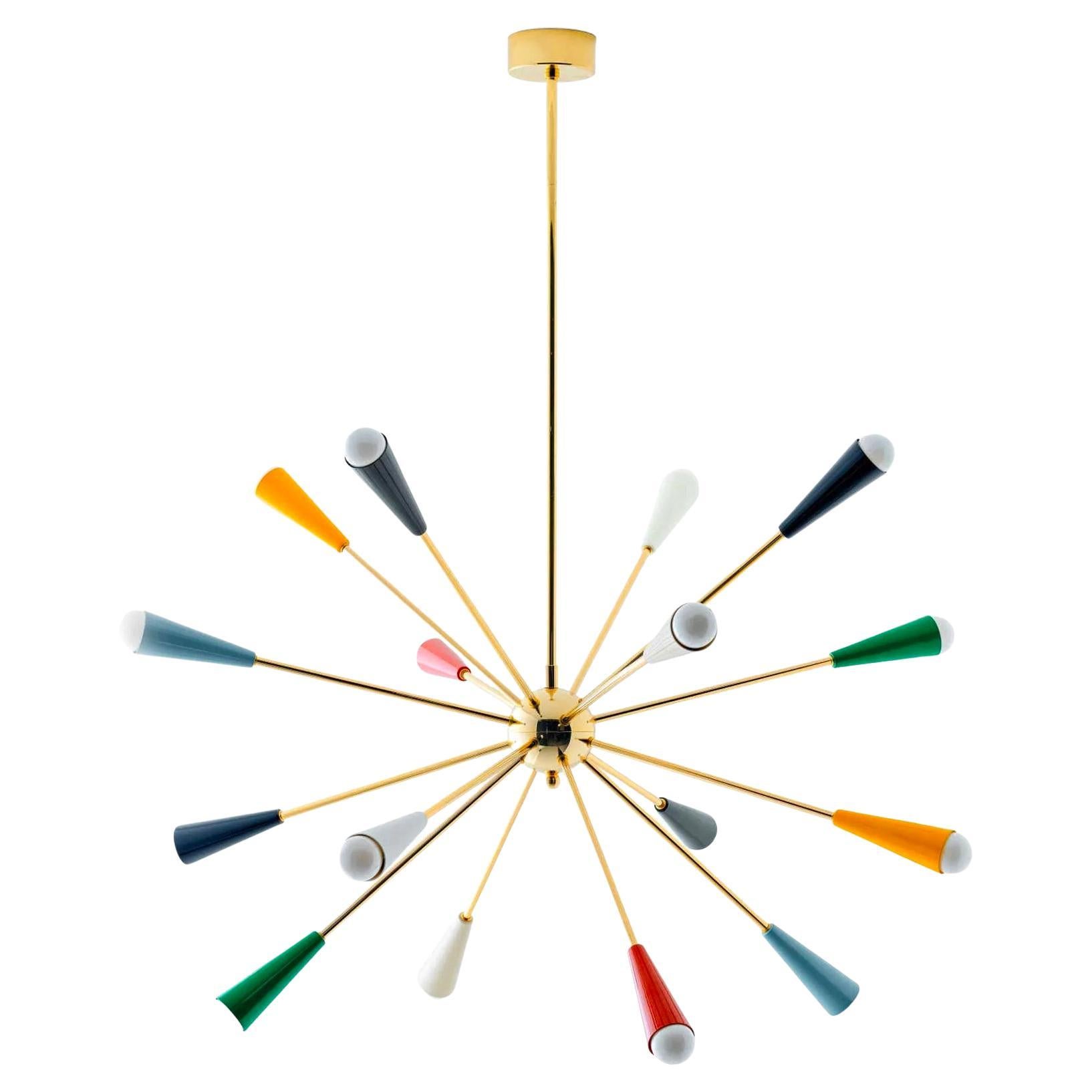 Achille & Pier Castiglioni 'Sputnik' Brass Chandelier in Multicolor for Stilnovo For Sale