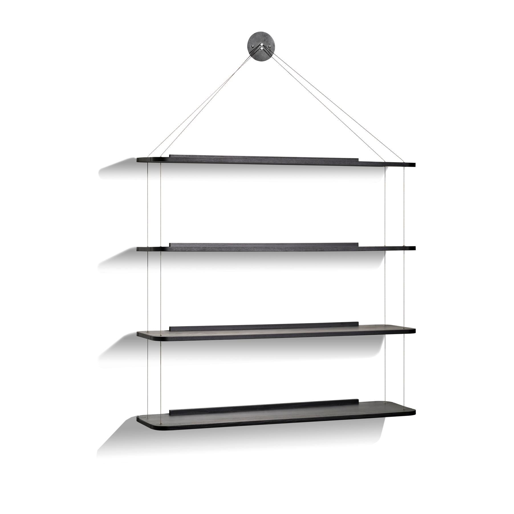 Achille &, Pier Giacomo Castiglioni Black Libreria Pensile For Karakter 

Originally designed in 1957, perfected over the years, and produced by Bernini in 1966. Seeking to pare down the structure of a bookcase to the absolute minimum, Castiglioni