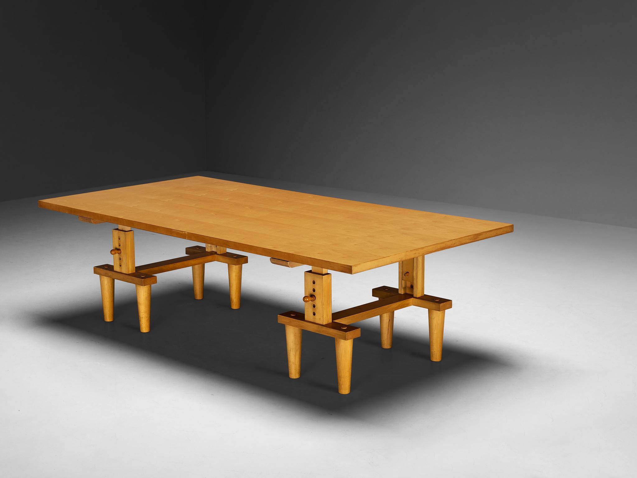 Achille & Pier Giacomo Castiglioni for Zanotta, 'Bramante' dining or studio table, maple, Italy, design 1950, production 1980s 

A remarkable and cutting-edge design by the celebrated duo Achille and Pier Giacomo Castiglioni, the Bramante table,
