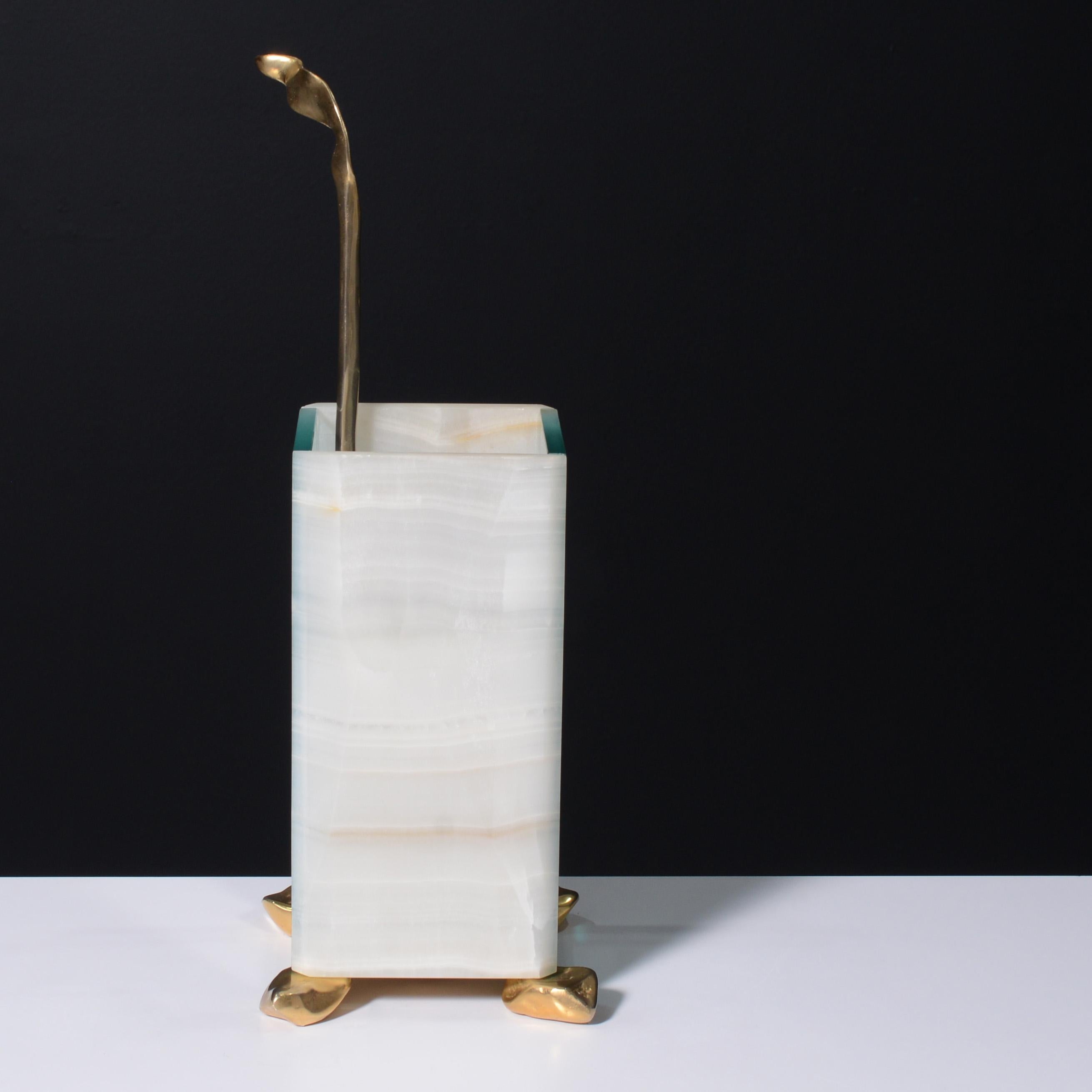 Artist/Designer; Manufacturer: Achille Salvagni (Italian, b. 1970); Achille Salvagni Atelier (Italy)
Marking(s); notes: marking(s); ed. 03/100
Materials: 24K gold-plated bronze, white onyx, glass
Dimensions (H, W, D): overall: 19