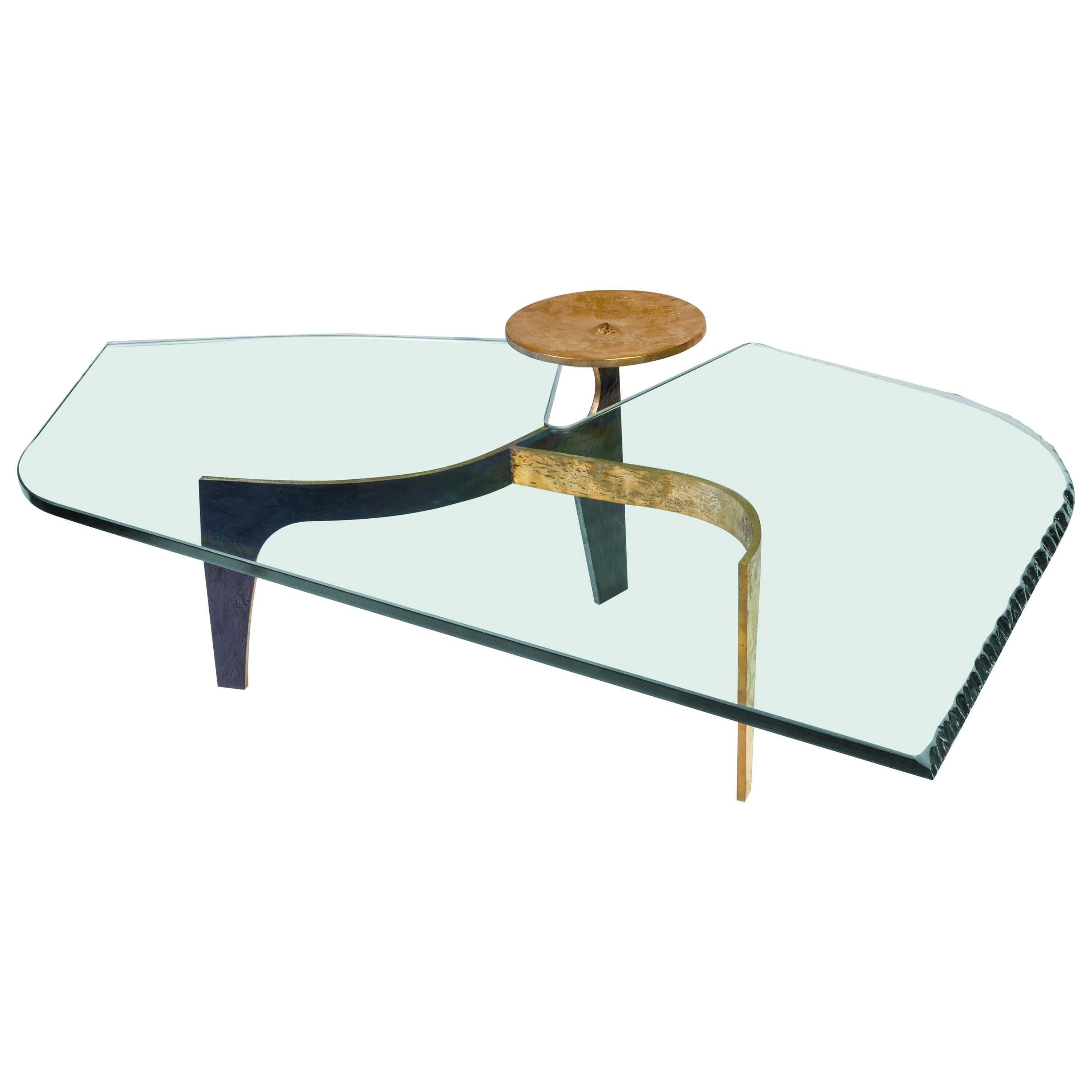 Achille Salvagni "Ares" Coffee Table, Bronze Structure and Glass, Contemporary