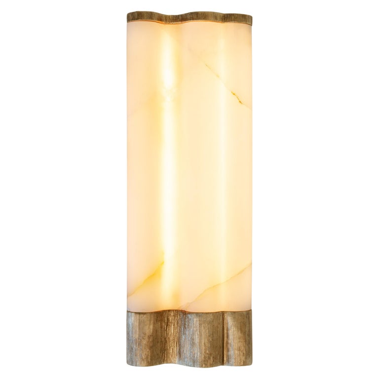 Achille Salvagni, "Bamboo" Wall Sconce, Onyx, Polished Bronze, Contemporary For Sale