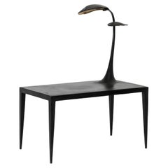 Achille Salvagni, "Linneo, " Bronze Side Table with Attached Light, Italy, 2022