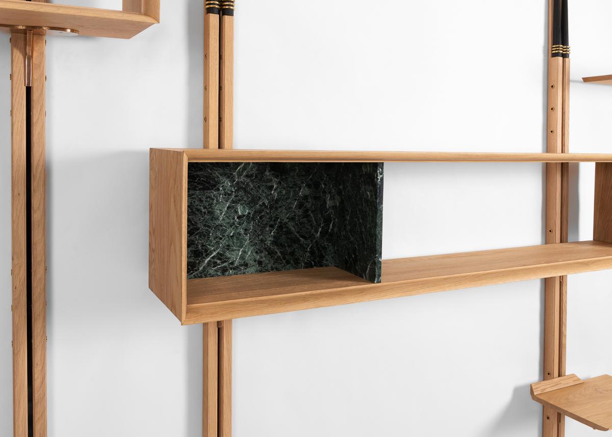 Contemporary Achille Salvagni, Masai, Bronze, Walnut, and Marble Shelving System, Italy, 2018