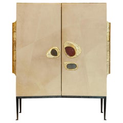 Achille Salvagni "Nerone" Bar Cabinet, Parchment, Bronze, Contemporary