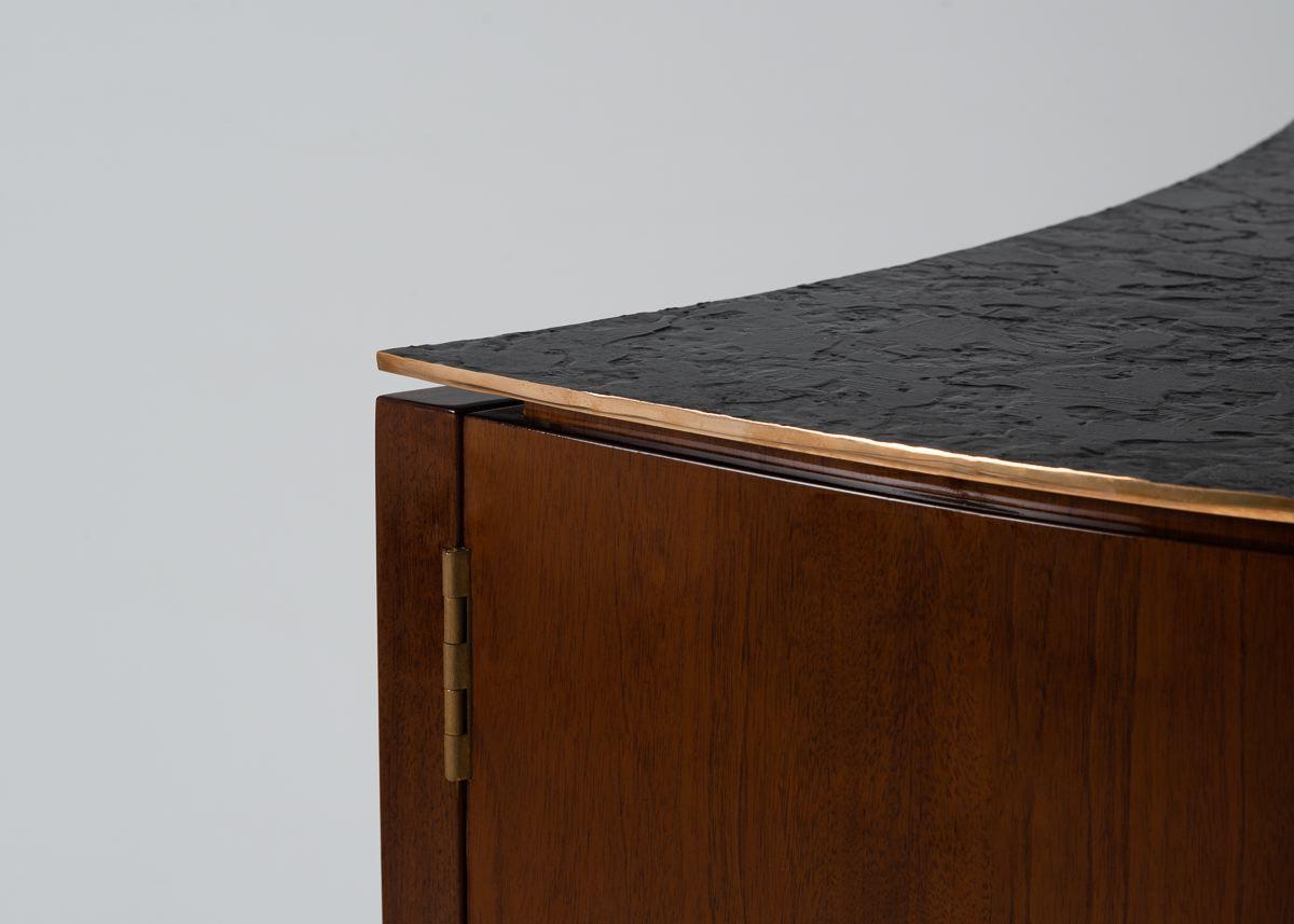 Achille Salvagni, Ronin, Pair of Walnut and Bronze Bedside Tables, Italy, 2018 1