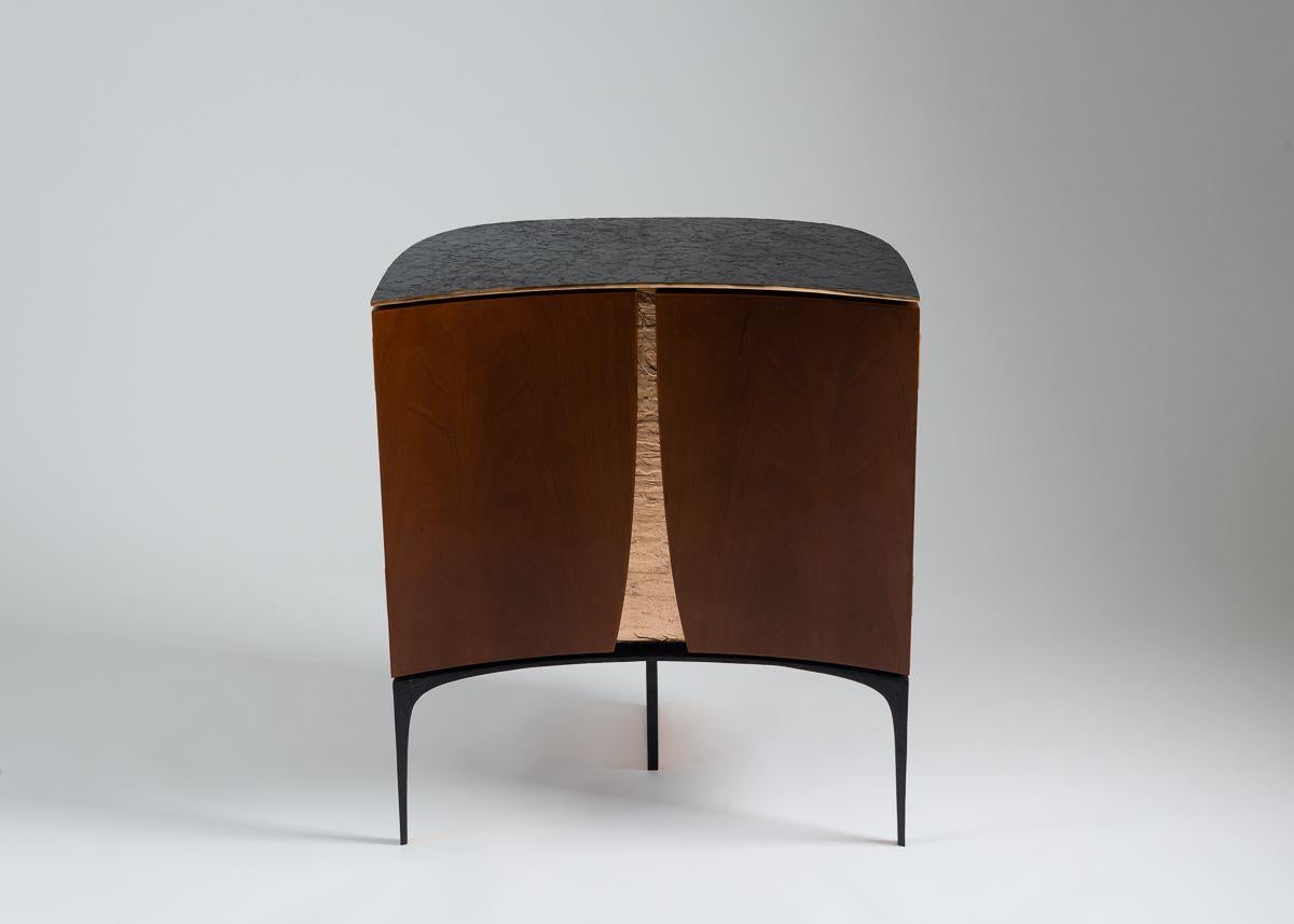 Achille Salvagni, Ronin, Pair of Walnut and Bronze Bedside Tables, Italy, 2018 4