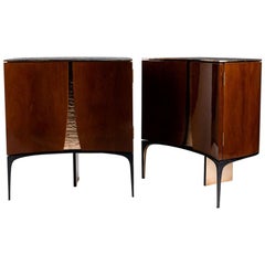 Achille Salvagni, Ronin, Pair of Walnut and Bronze Bedside Tables, Italy, 2018