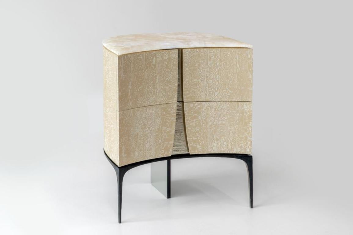 Italian Achille Salvagni, Ronin, Parchment Clad Bronze Bedside Tables, Italy, 2021