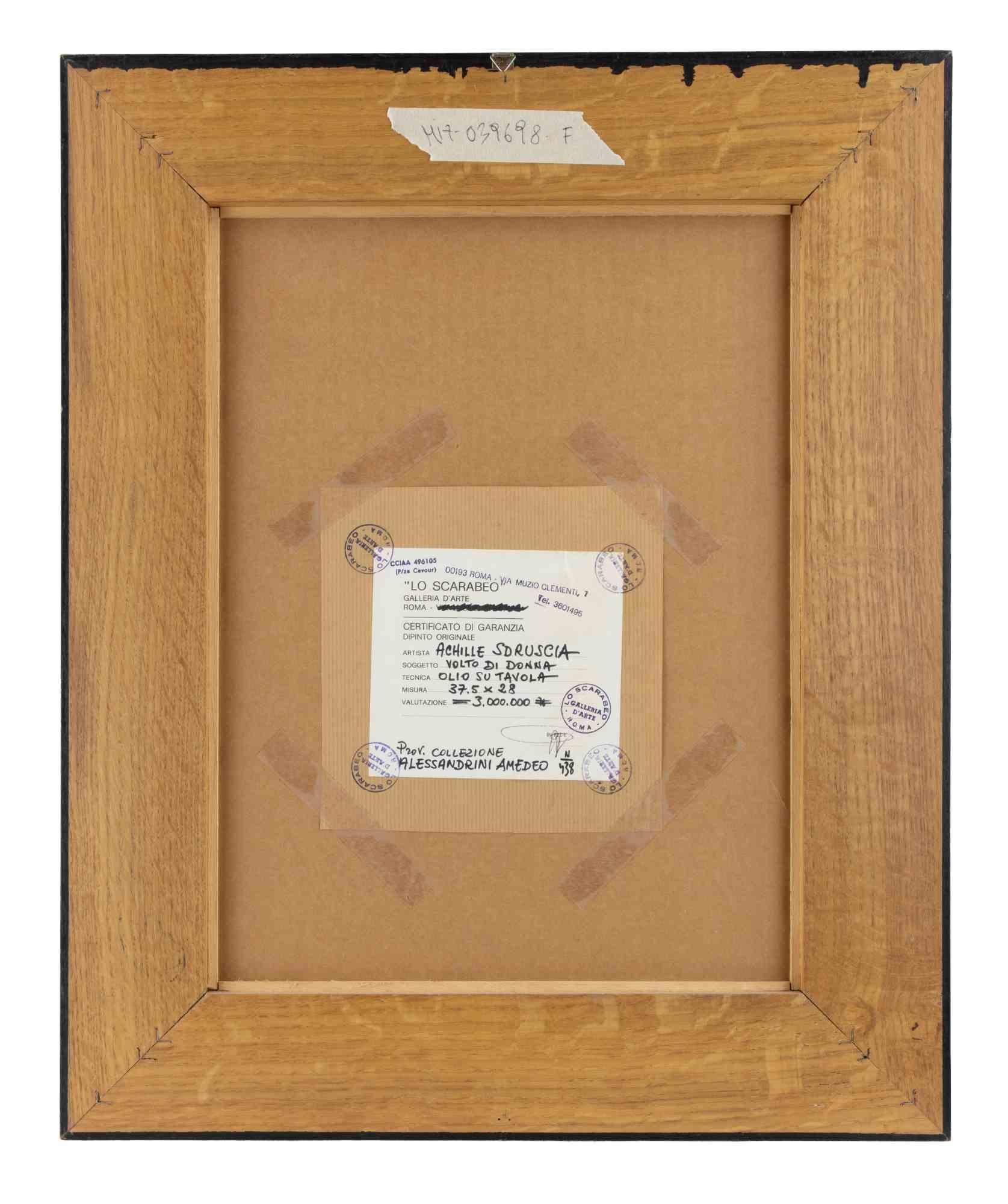 Porträt einer Frau – Ölgemälde von Achille Sdruscia – 1970er Jahre im Angebot 3