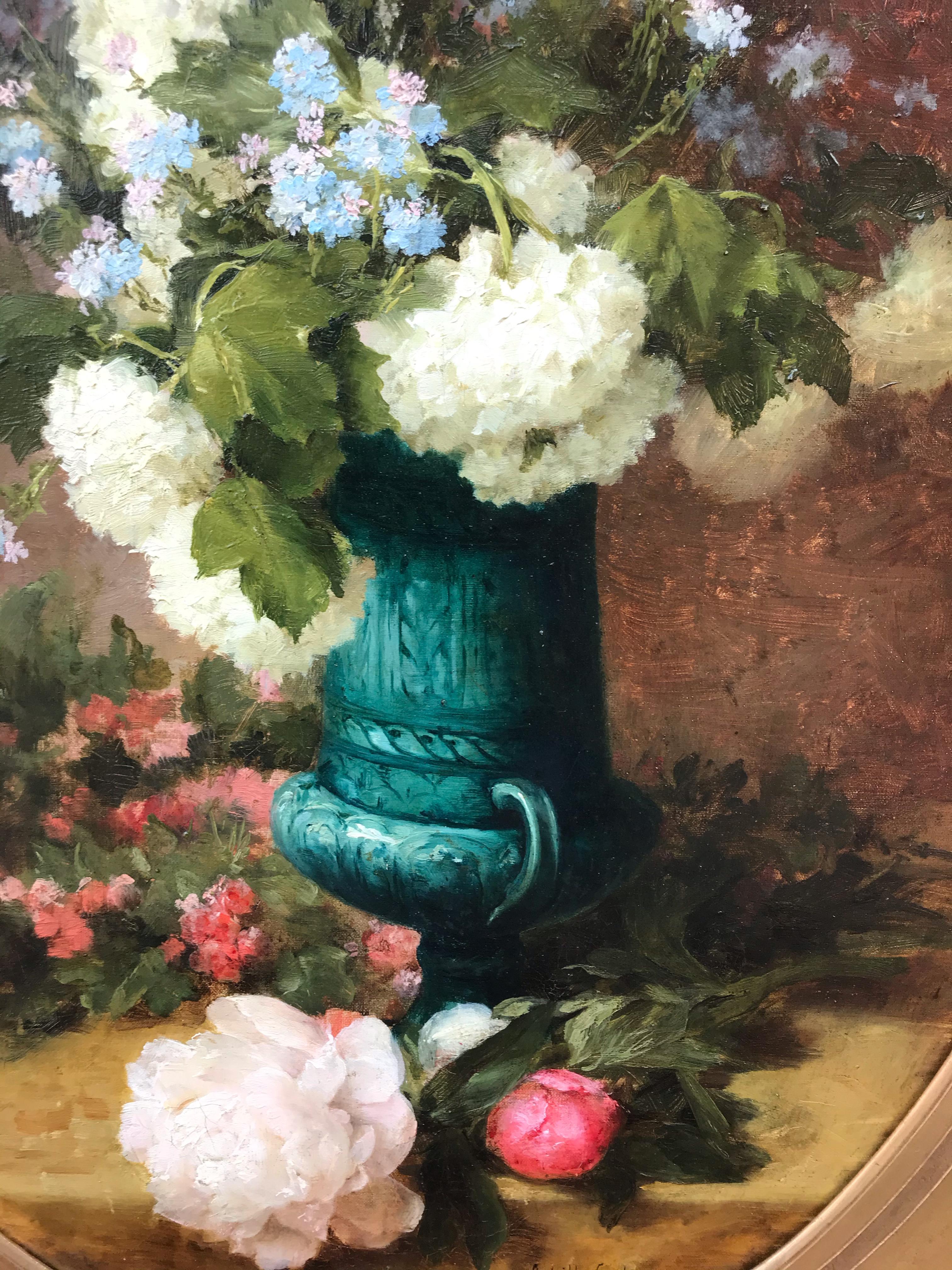 Flower Arrangement - Original 19th Century Painting For Sale 5