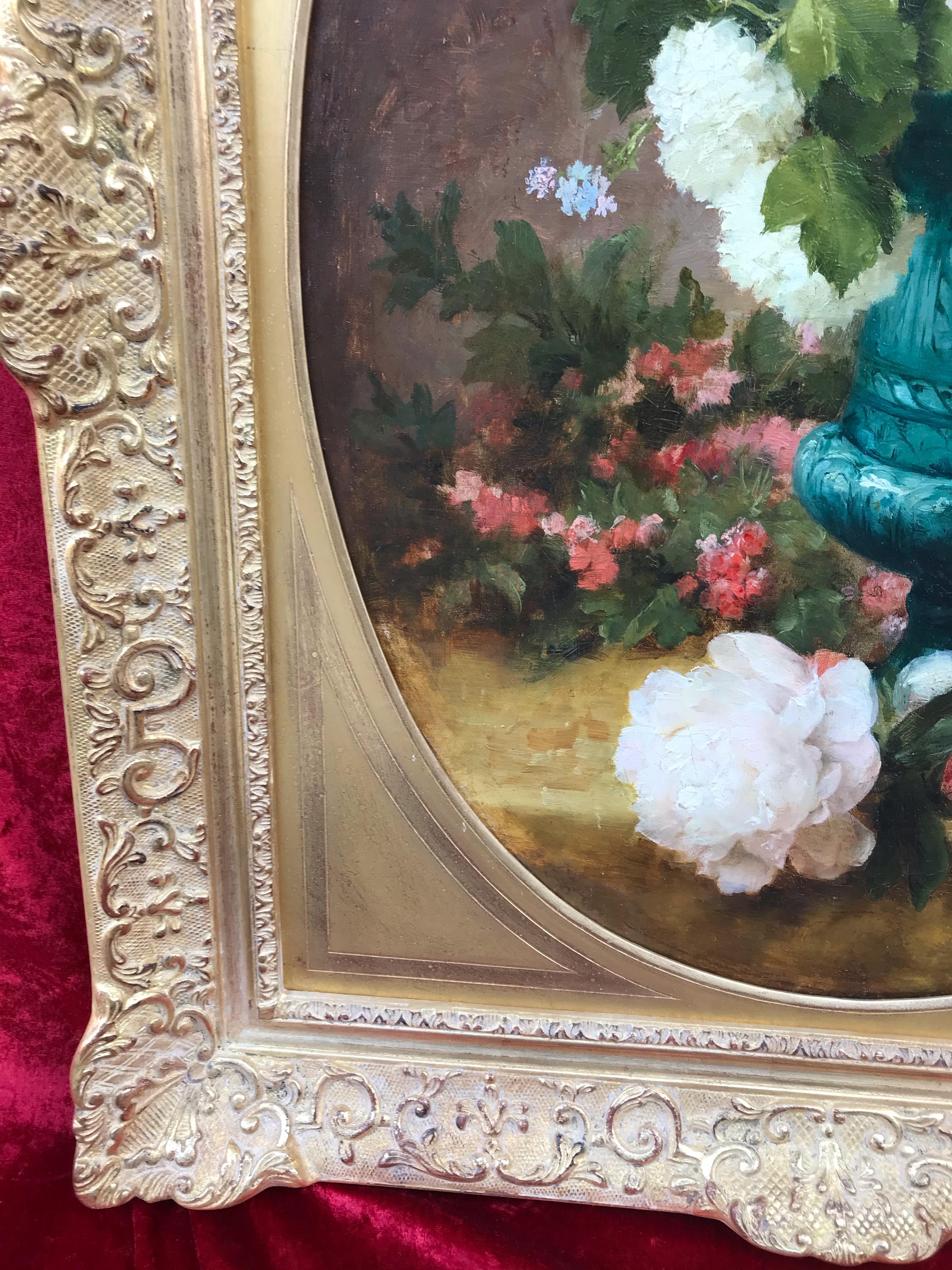 Achille Théodore CESBRON (1849-1915)
Flower Arrangement 
Oil on oval canvas signed low right
Framed by Gault (Paris - Fbg St Honoré)
Dim canvas : 63 X 48 cm
Dim frame : 79 X 64 cm

Achille Théodore CESBRON (1849-1915)
French school   19th-20th