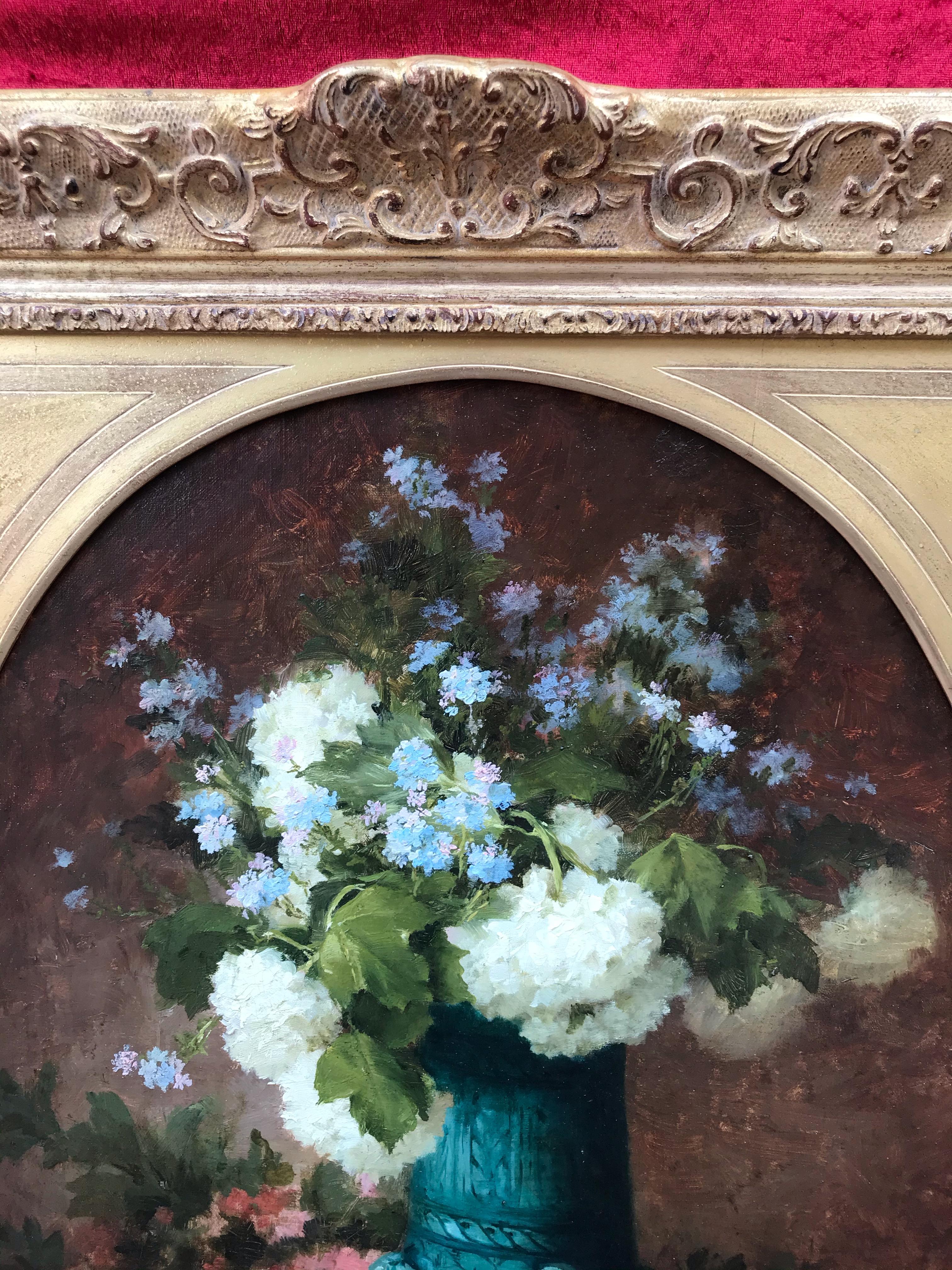 Flower Arrangement - Original 19th Century Painting For Sale 2