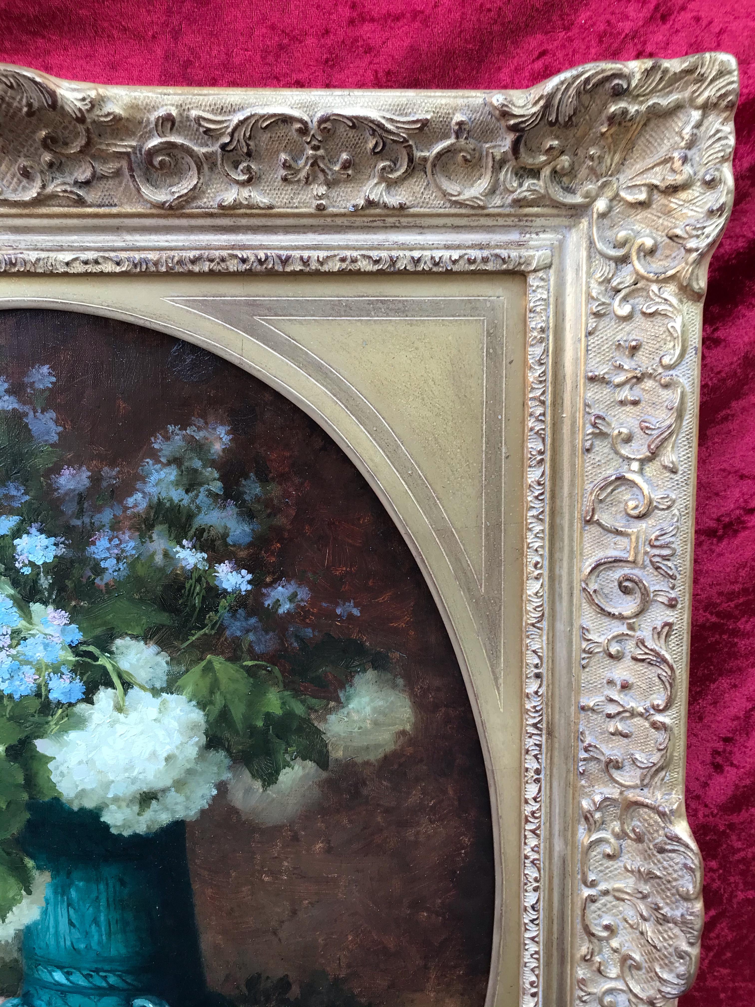 Flower Arrangement - Original 19th Century Painting For Sale 3