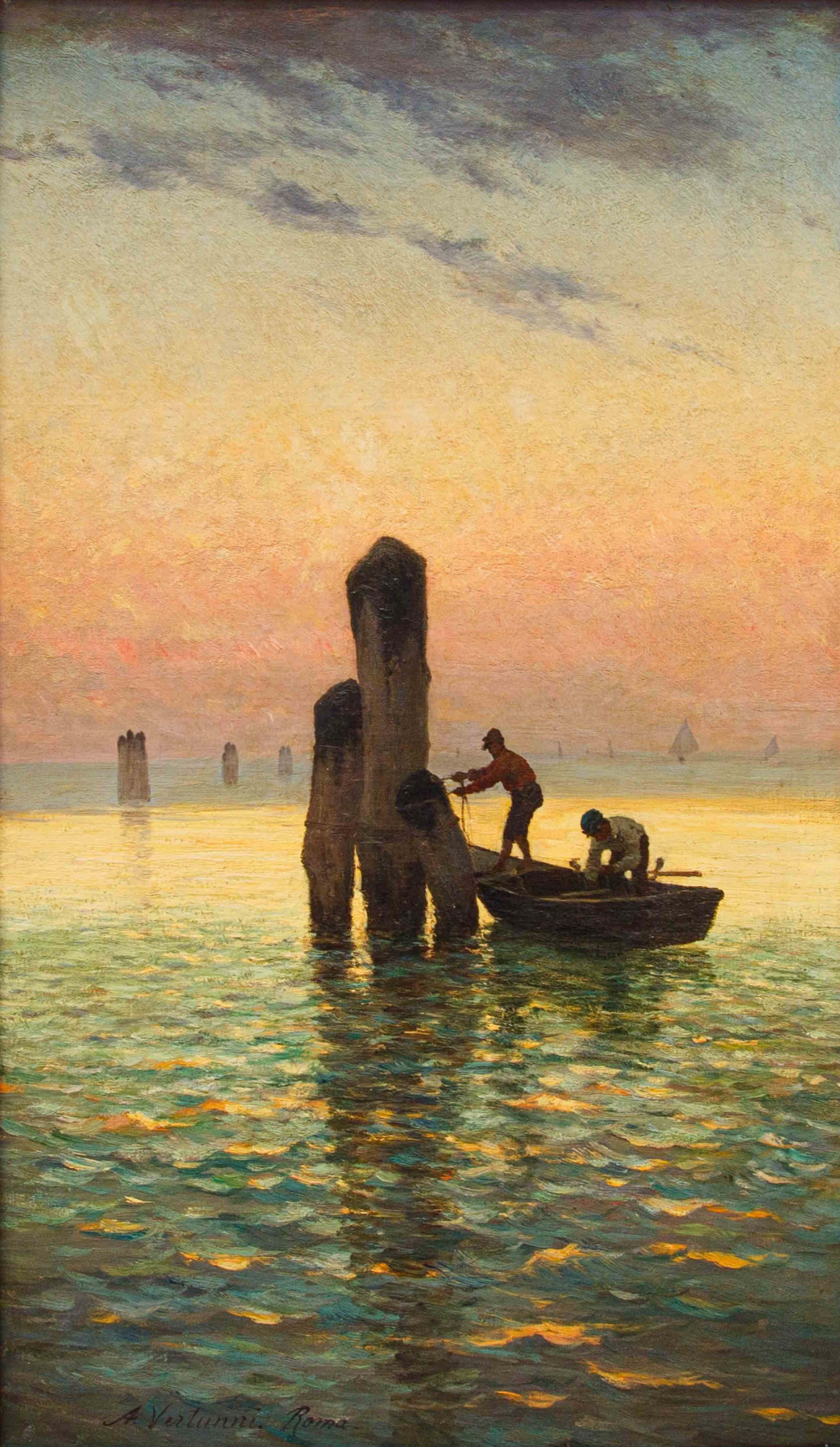 Von Achille Vertunni (1826 - 1897), Fischer in der Morgendämmerung im Angebot 9