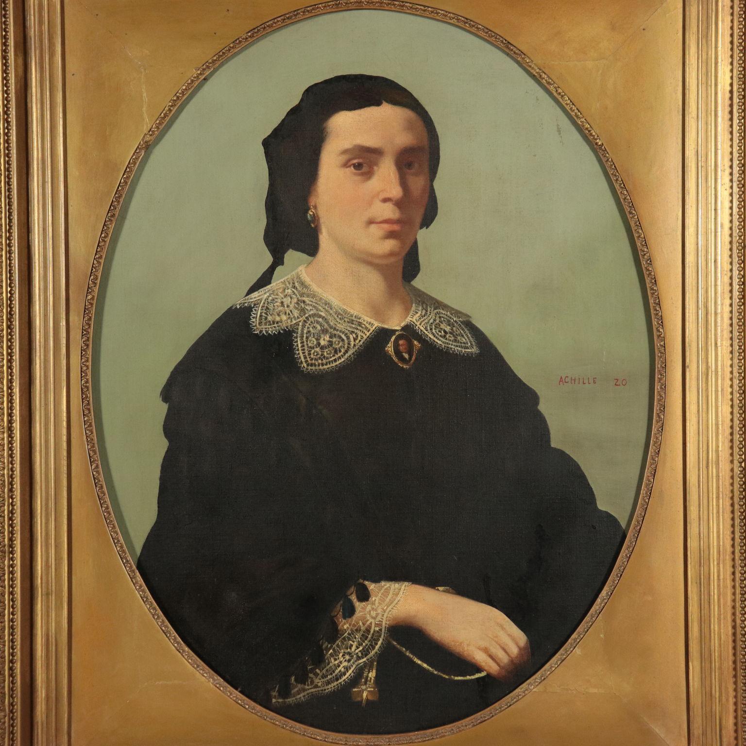 Ritratto Femminile XIX secolo - Painting Altro stile artistico di Achille Zo