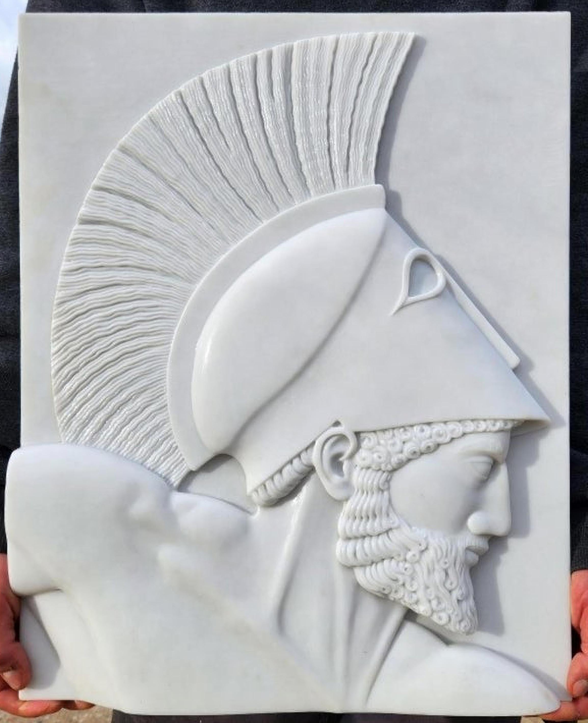 Hand-Crafted Achilles, Carrara Marble Bas-Relief, 20th Century For Sale