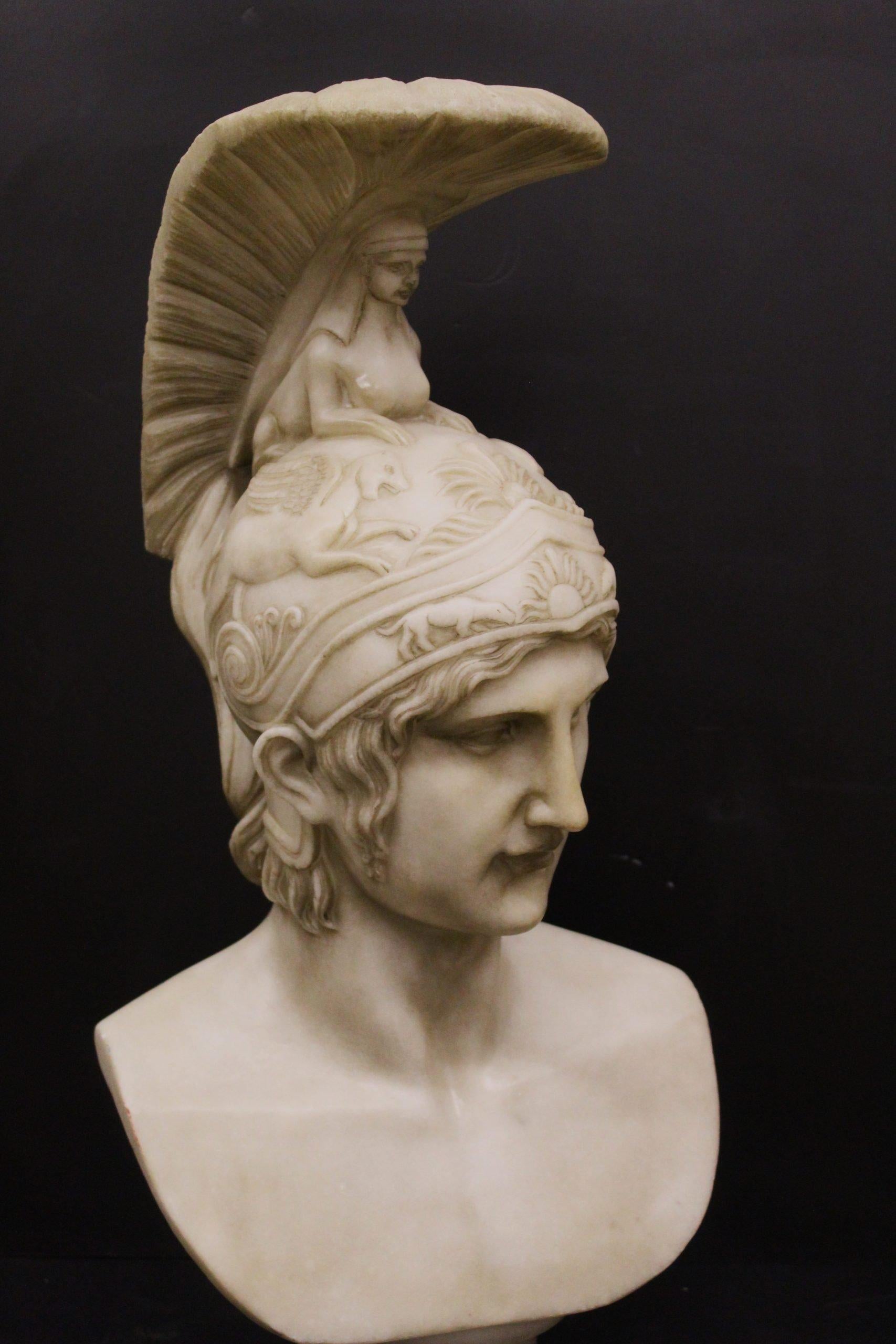 Achilles, white marble bust of a warrior with a plumed helmet, made from the model of William Theed (1804-91) Late 20th century. ADDITIONAL PHOTOS, INFORMATION OF THE LOT AND QUOTE FOR SHIPPING COST CAN BE REQUEST BY SENDING AN EMAIL, ULTERIORI