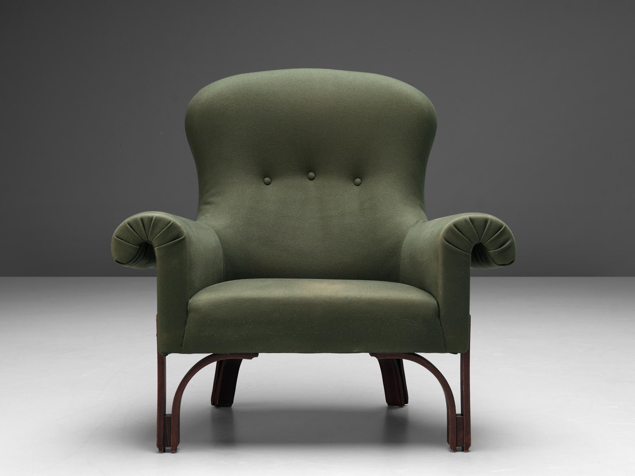 Mid-Century Modern Achilli, Brigidini & Canella Pair of 'Quadrifoglio' Green Lounge Chairs 