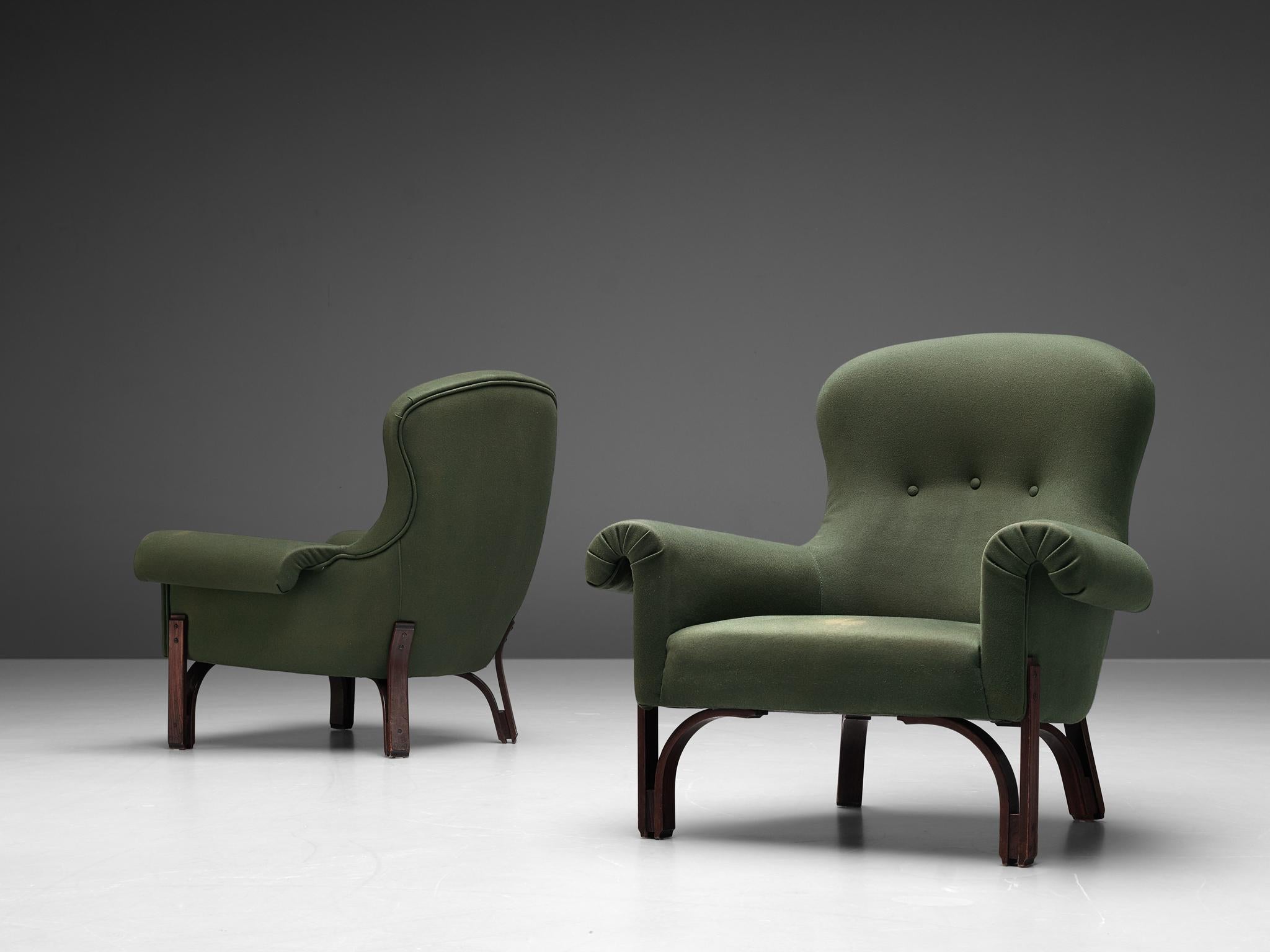 Fabric Achilli, Brigidini & Canella Pair of 'Quadrifoglio' Green Lounge Chairs 