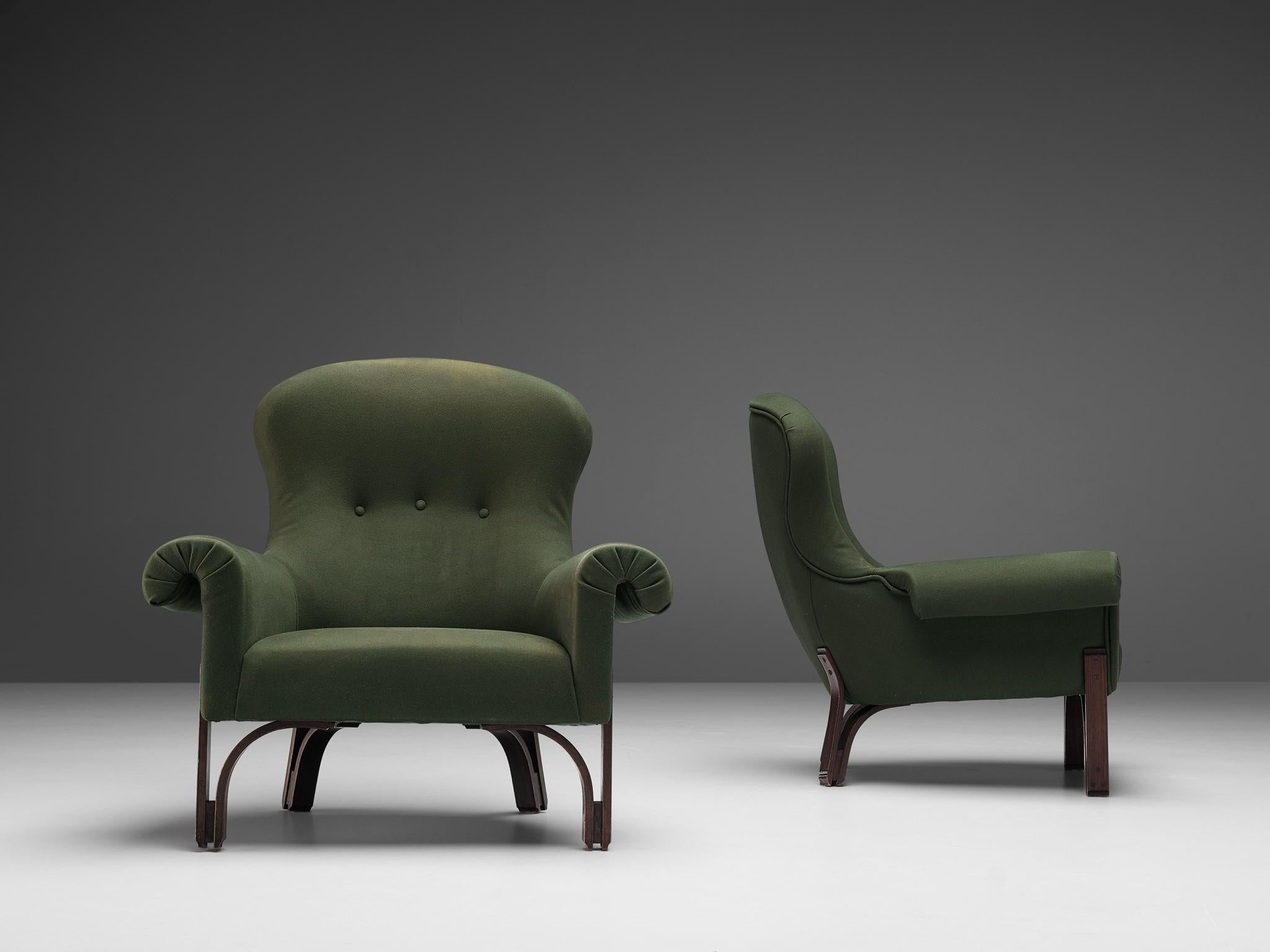 Mid-Century Modern Achilli, Brigidini & Canella Pair of 'Quadrifoglio' Green Lounge Chairs 