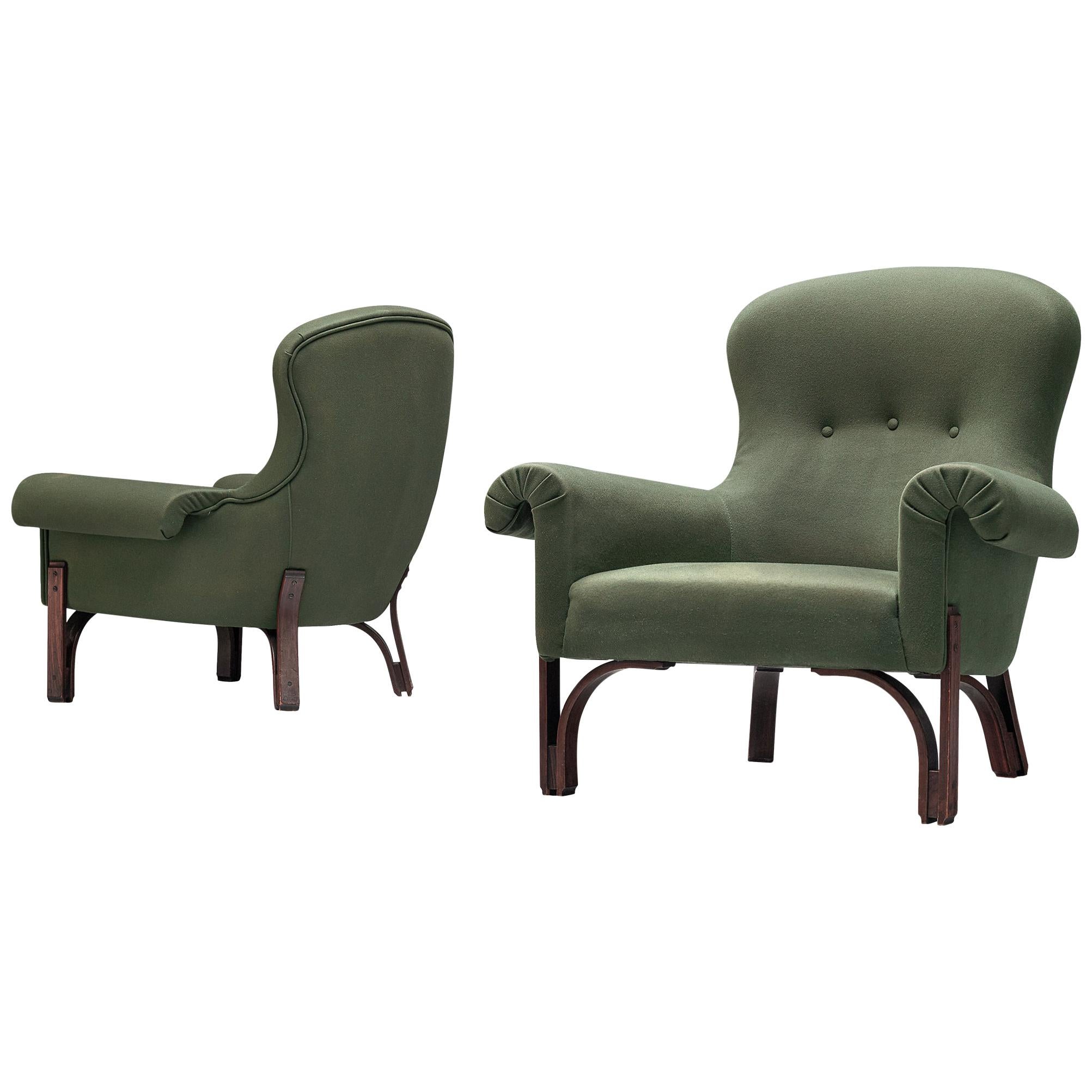 Achilli, Brigidini & Canella Pair of 'Quadrifoglio' Green Lounge Chairs 