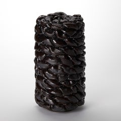 Achromatic Fold in Black II, black abstract ceramic vessel by Steven Edwards
