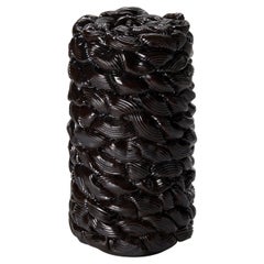 Achromatic Fold in Black II, black abstract ceramic sculpture by Steven Edwards