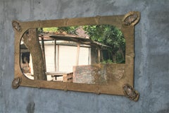 Acid Ecthed Patinated Brass with Agate Slices Wall Mirror by Studio Belgali