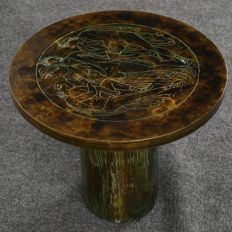 Acid Etched and Bronze "Romanesque" Side Table by Philip and Kelvin
