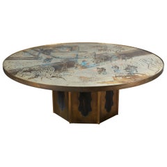 Acid Etched and Patinated Bronze Coffee Table by Philip and Kelvin LaVerne