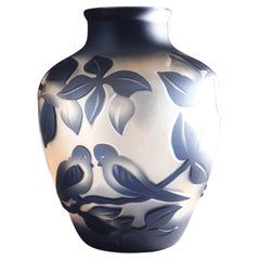 Acid etched Art Déco vase with birds by De Vianne, France