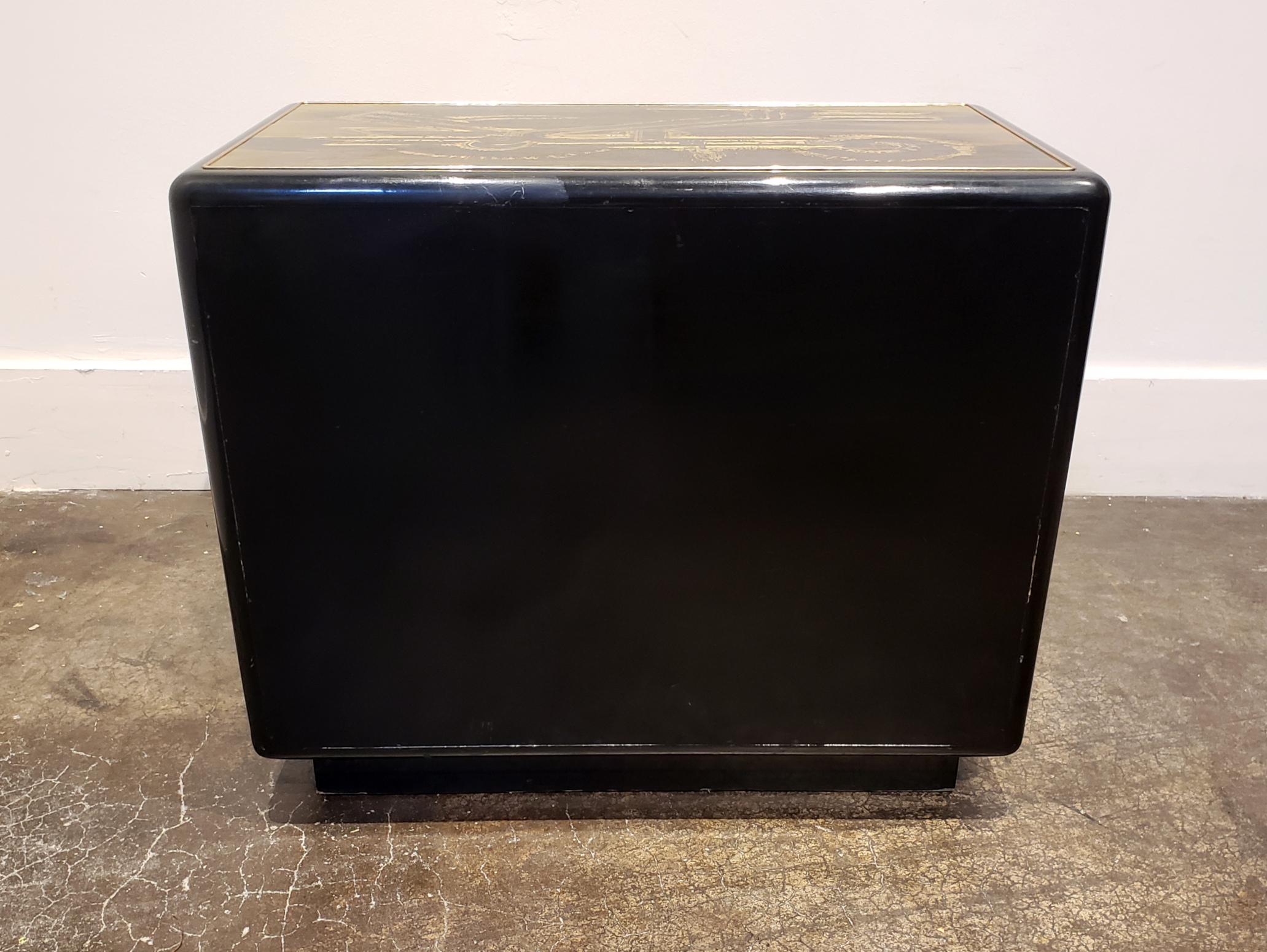 20th Century Acid Etched Brass and Black Lacquer Chest Cabinet Bernhard Rohne for Mastercraft For Sale