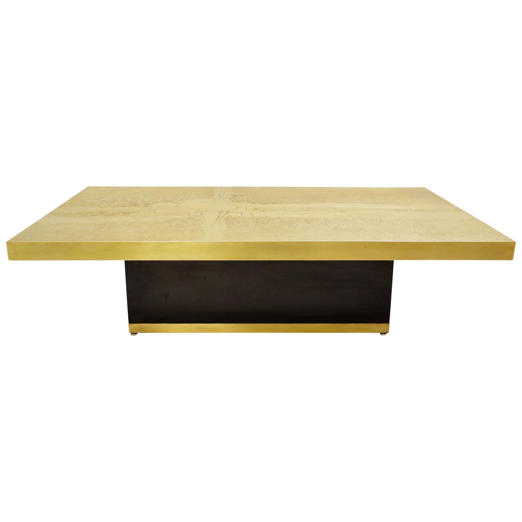 Acid Etched Brass Coffee Table by Georges Mathias, 1970s