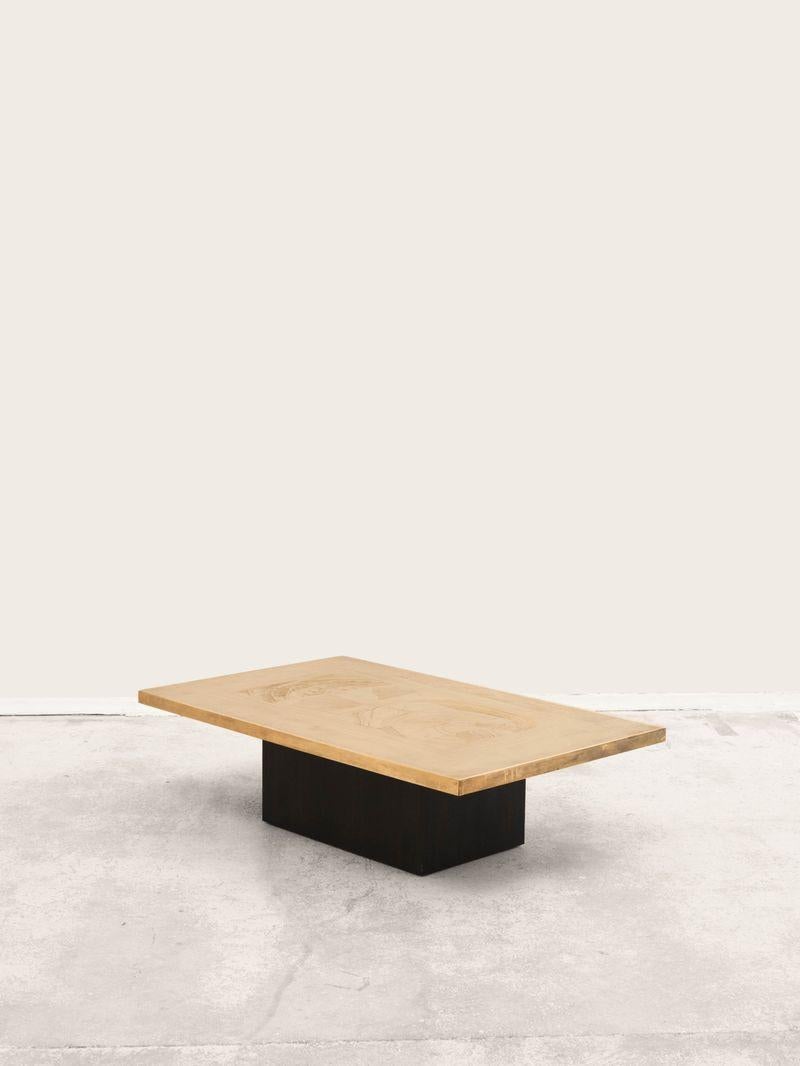 Acid-etched brass coffee table signed Christian Krekels, 1977. 