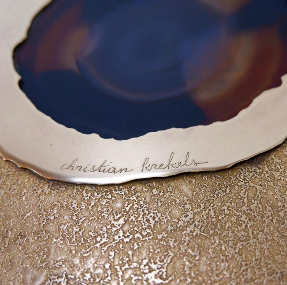 Plateau de table basse en laiton gravé à l'acide de Christian Krekels avec une pierre d'agate en vente 6