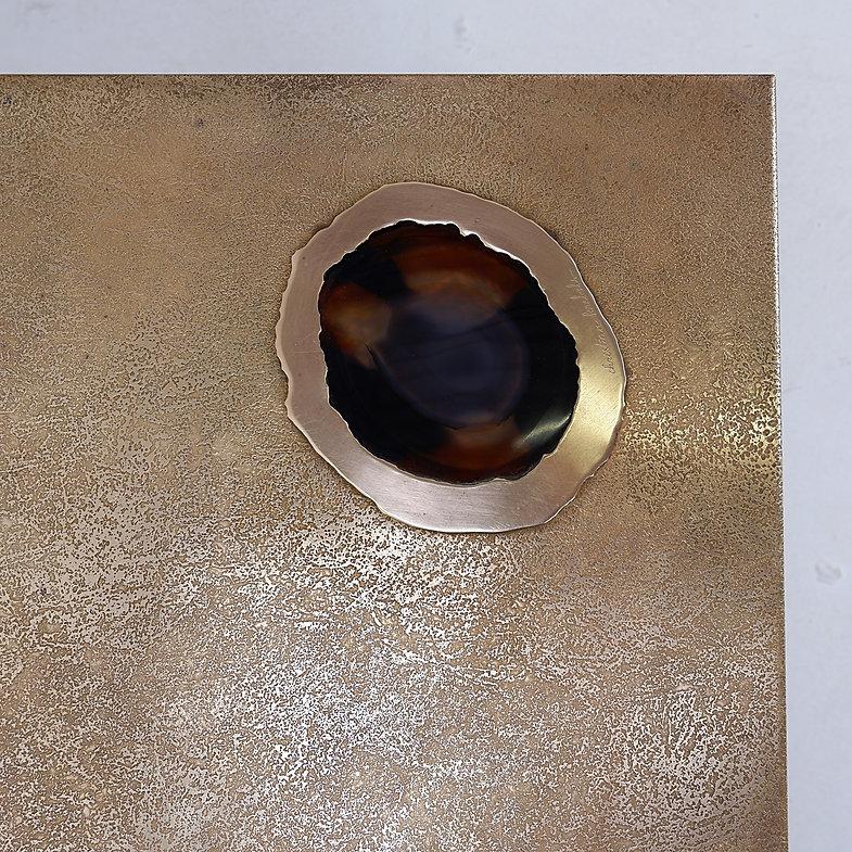 Brass Acid-etched brass coffee table top by Christian Krekels with an agate stone For Sale