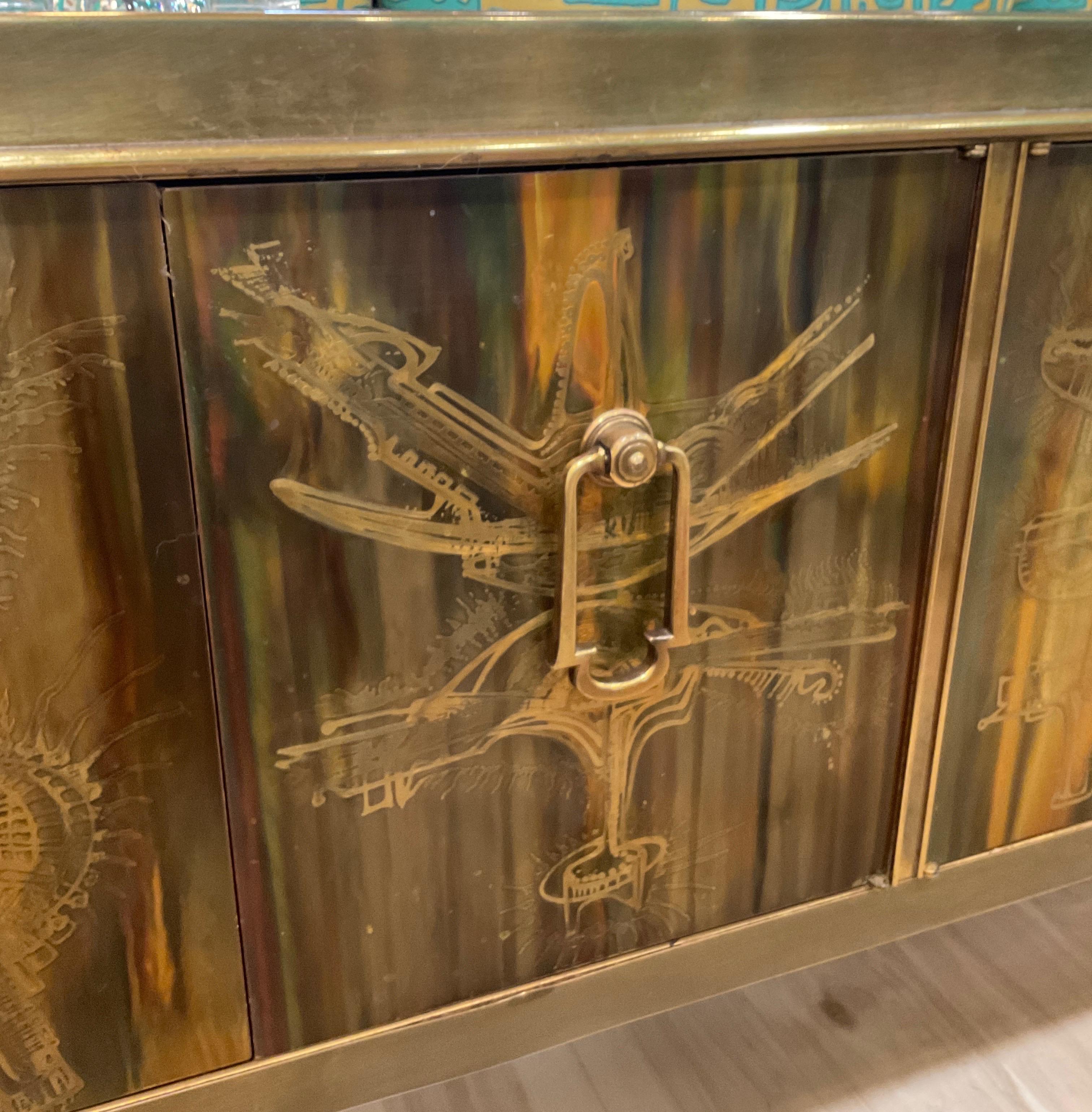 Acid Etched Brass Console by Bernhard Rohne for Mastrrcraft For Sale 4