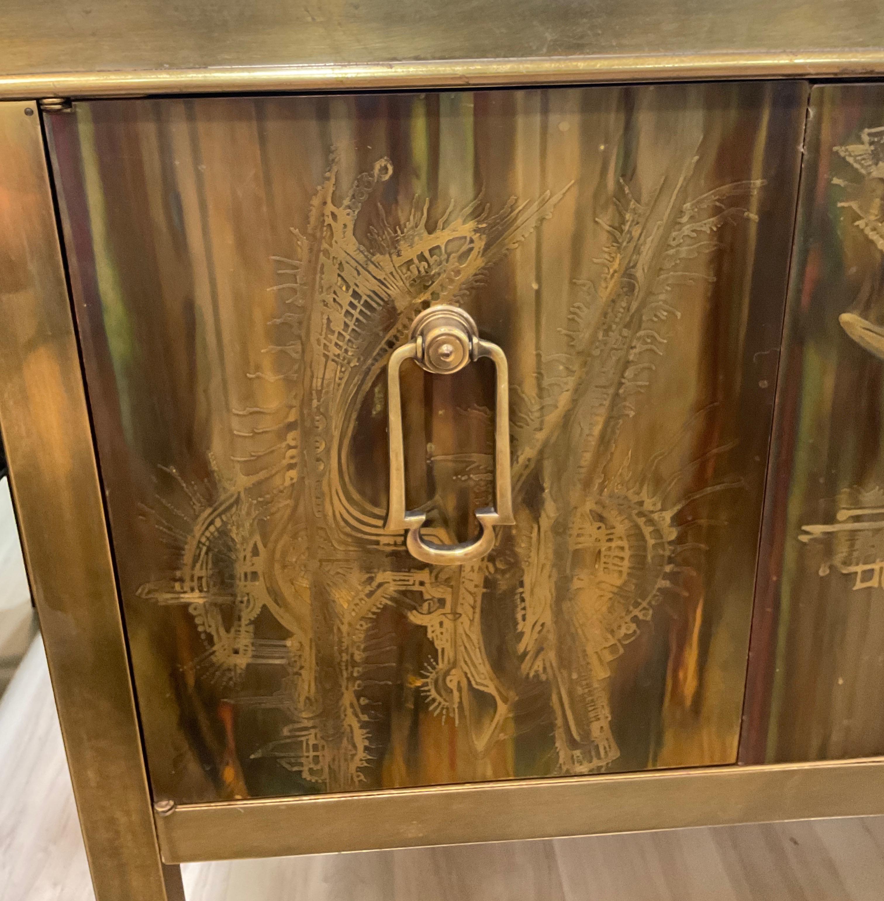Acid Etched Brass Console by Bernhard Rohne for Mastrrcraft For Sale 3