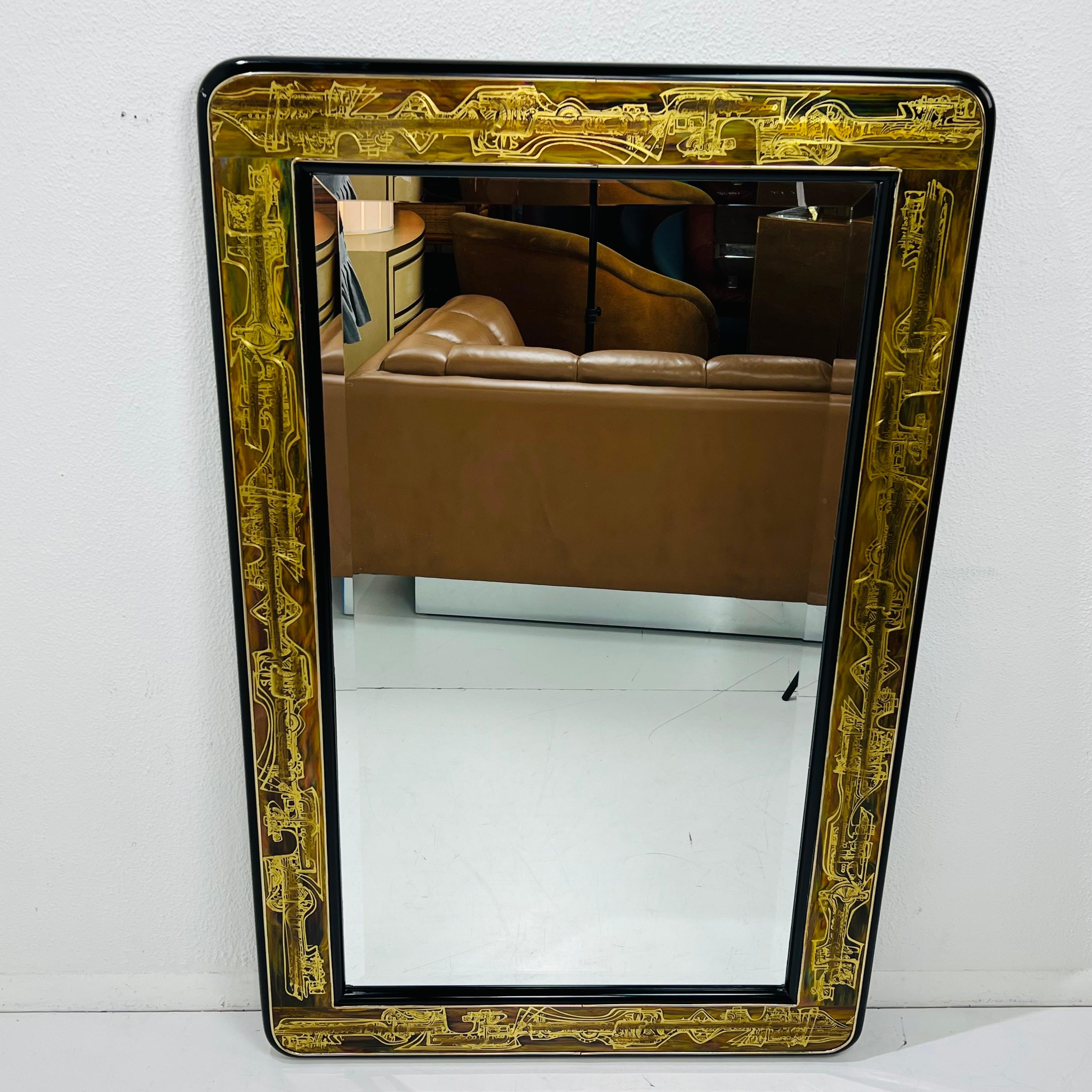 Acid Etched Brass Mirror by Bernhard Rohne for Mastercraft For Sale 4