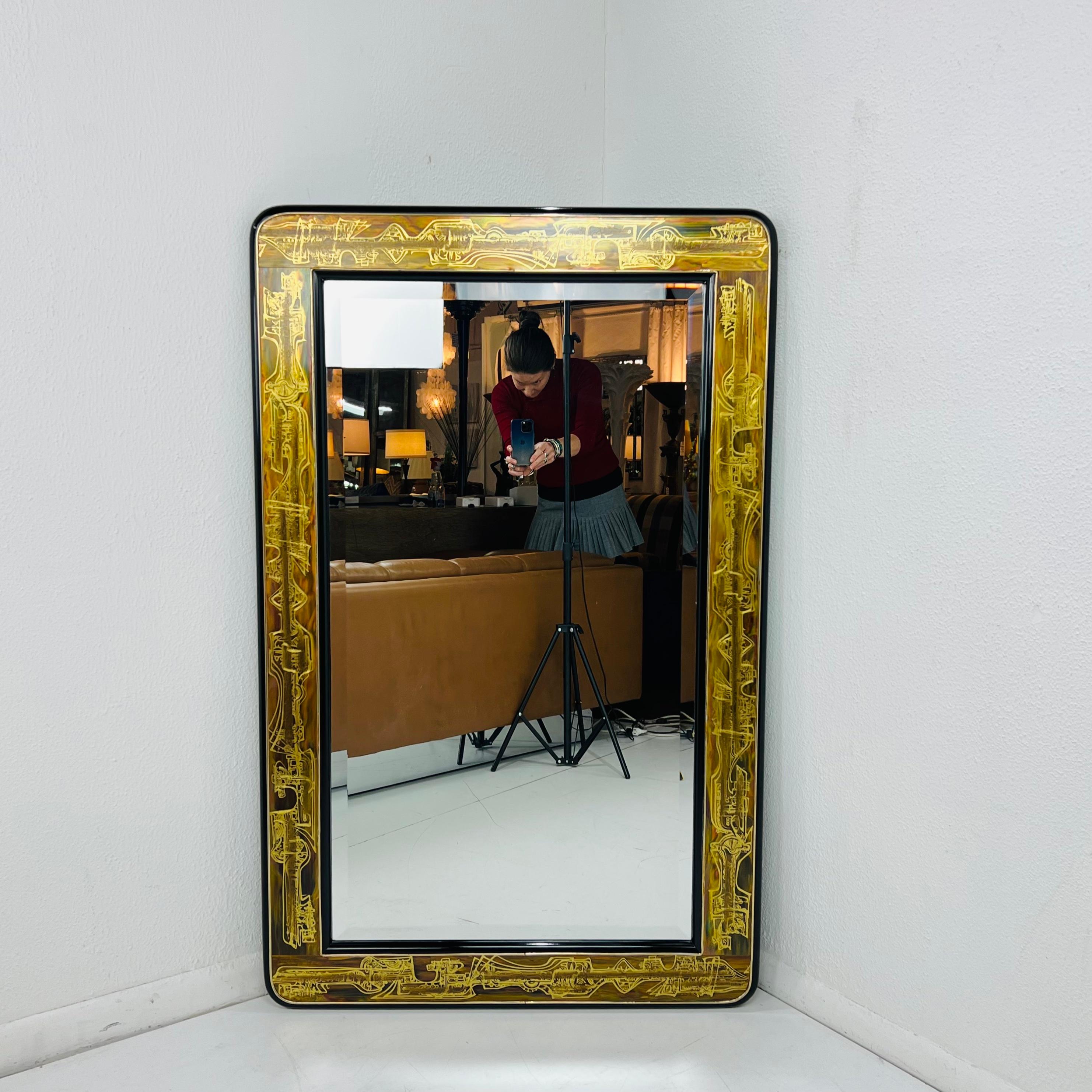 Acid Etched Brass Mirror by Bernhard Rohne for Mastercraft For Sale 5