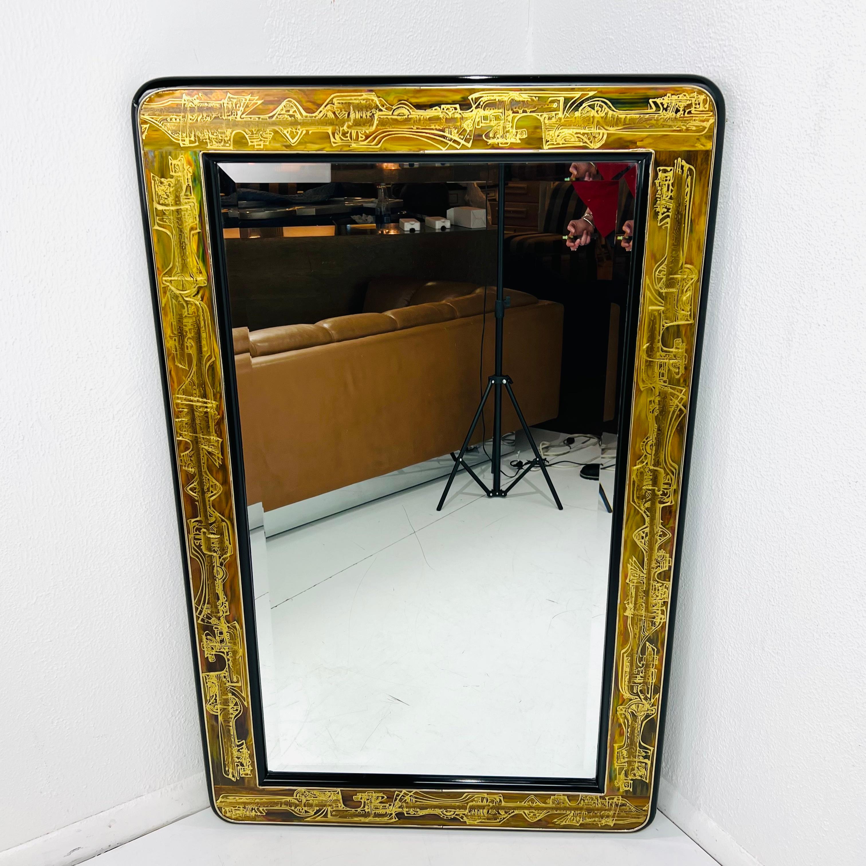 American Acid Etched Brass Mirror by Bernhard Rohne for Mastercraft For Sale