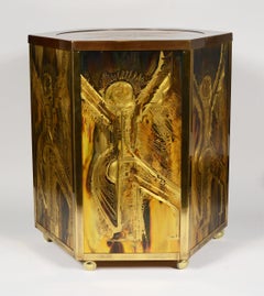 Acid Etched Brass Side Table by Bernhard Rohne for Mastercraft