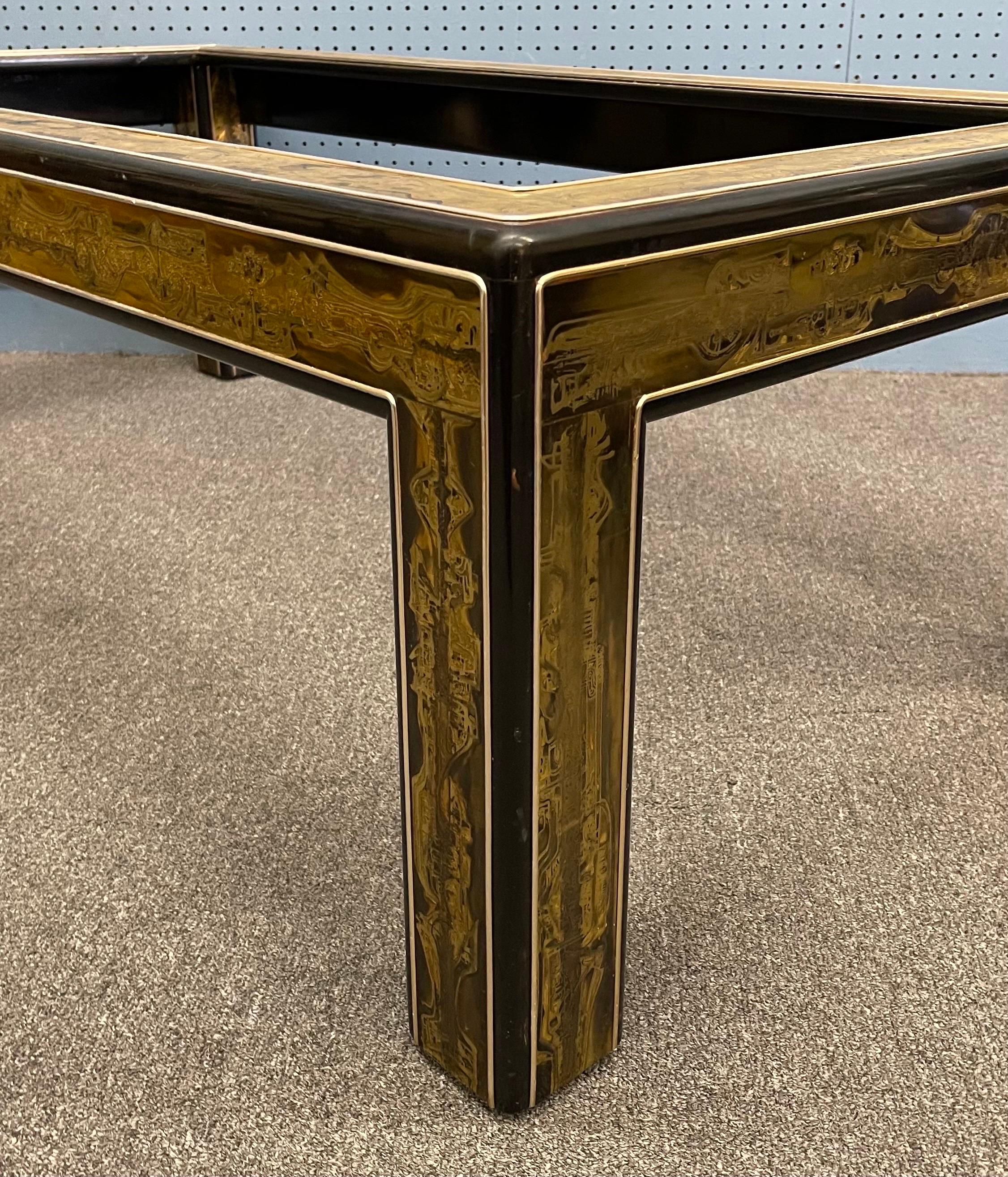 Acid-Etched Brass with Ebony Lacquer Coffee Table by Bernhard Rohne Mastercraft For Sale 6