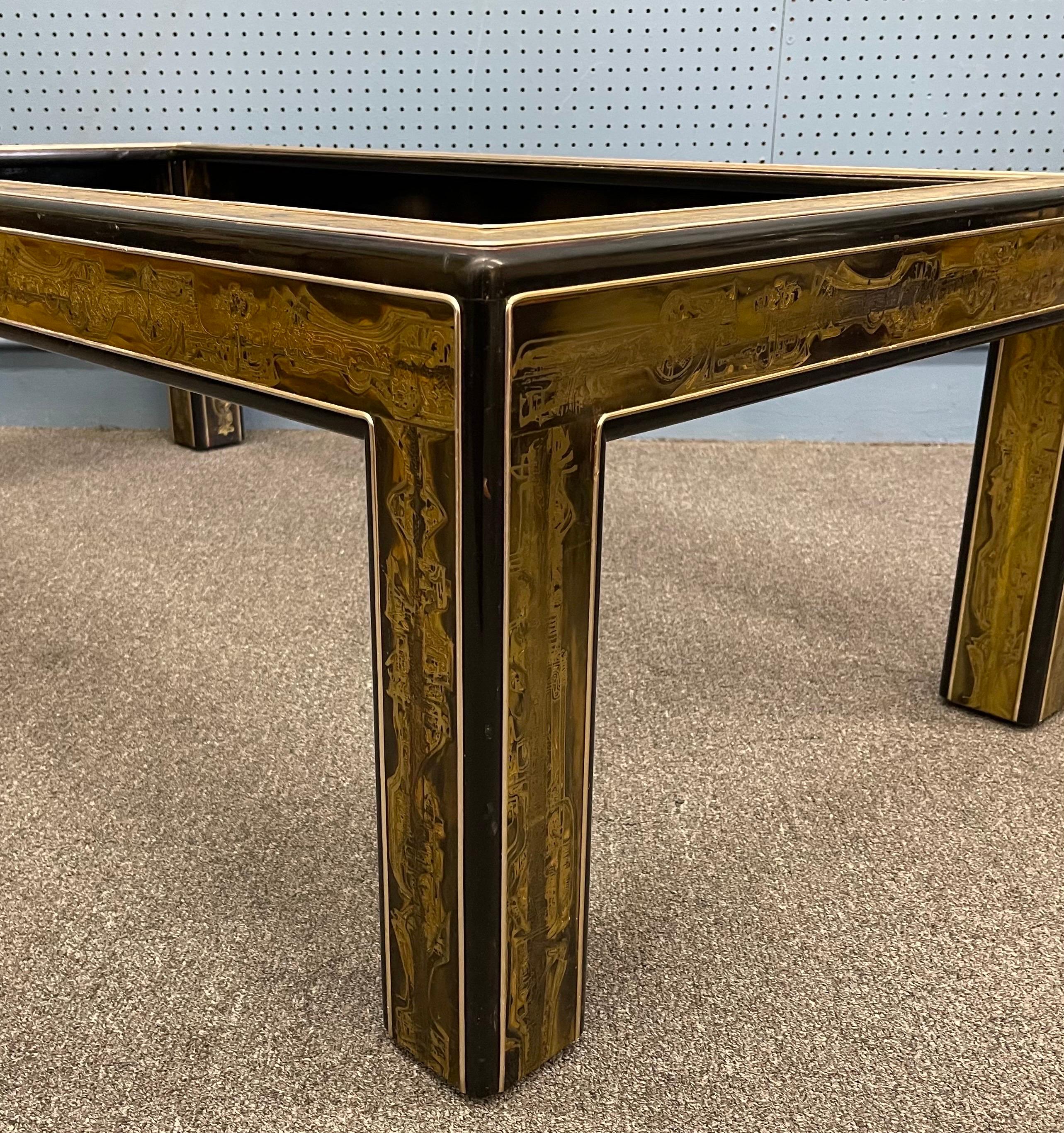 Mid-Century Modern Acid-Etched Brass with Ebony Lacquer Coffee Table by Bernhard Rohne Mastercraft For Sale