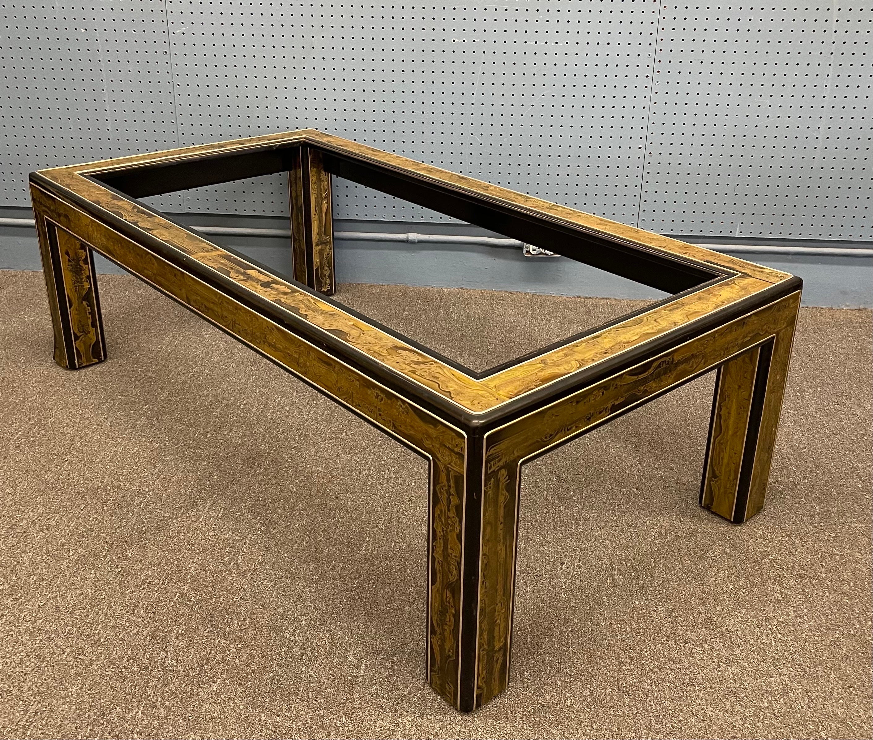 American Acid-Etched Brass with Ebony Lacquer Coffee Table by Bernhard Rohne Mastercraft For Sale
