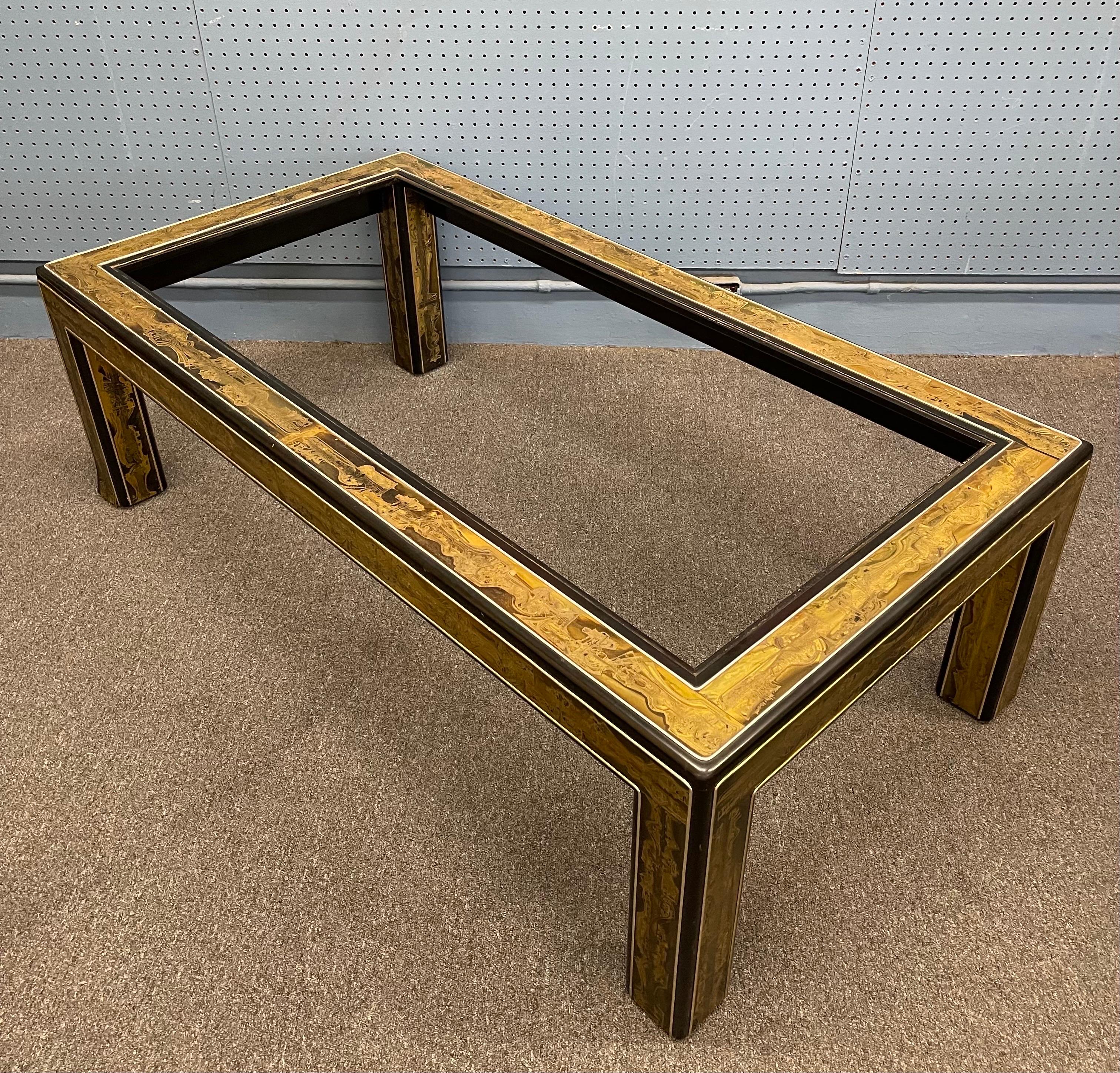 American Acid-Etched Brass with Ebony Lacquer Coffee Table by Bernhard Rohne Mastercraft For Sale