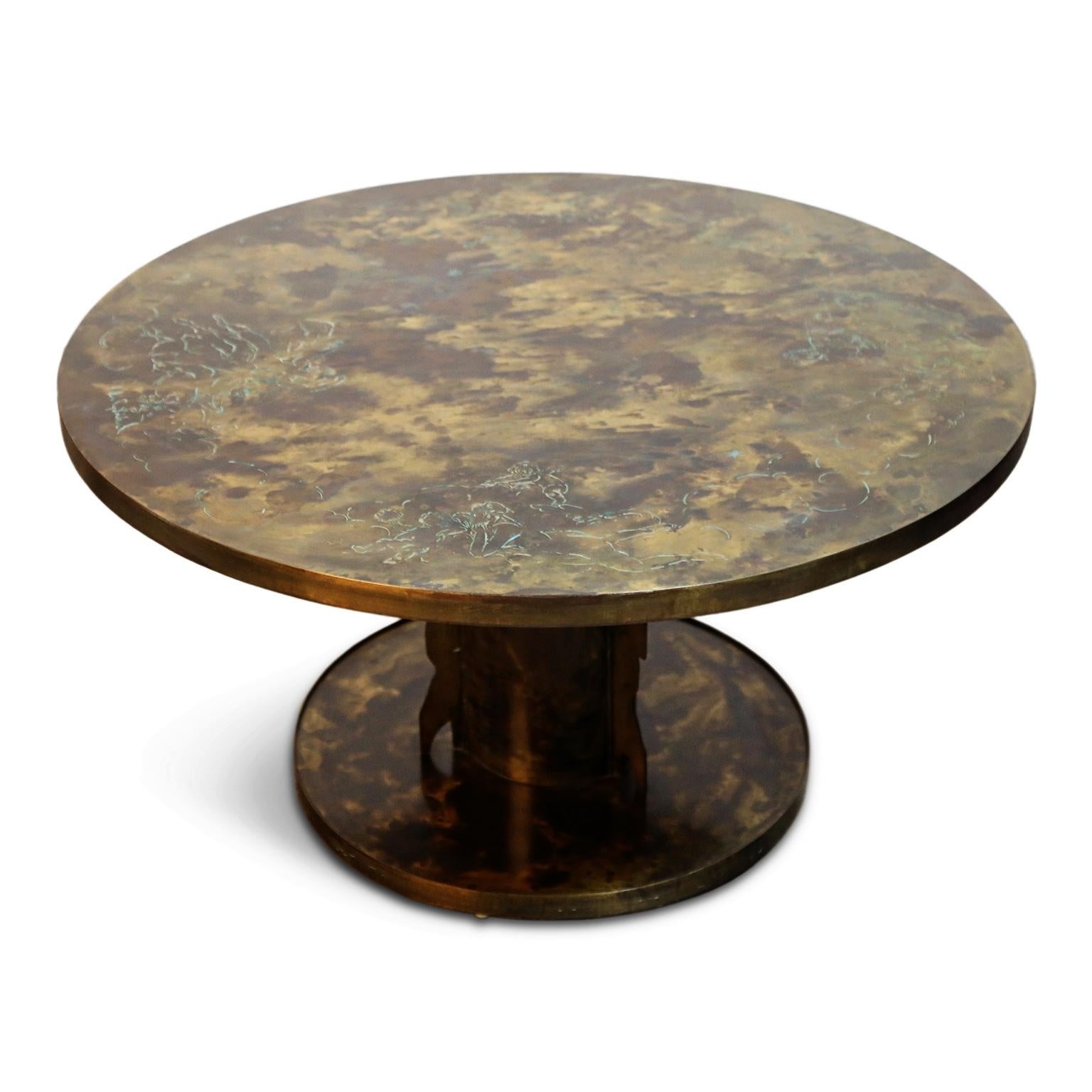 Mid-Century Modern Acid Etched Bronze 'Classical' Cocktail / Game Table by Philip & Kelvin LaVerne