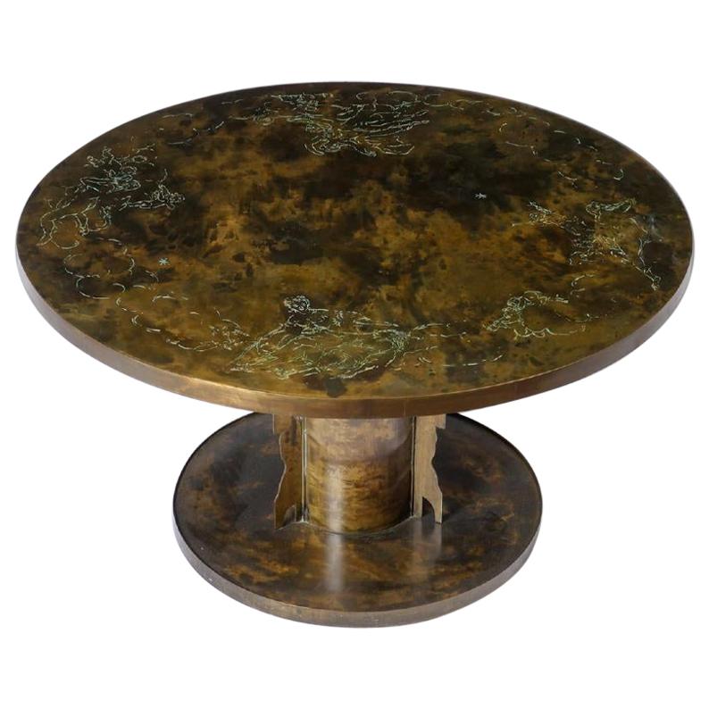 Acid Etched Bronze 'Classical' Cocktail / Game Table by Philip & Kelvin LaVerne