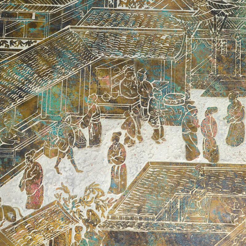 Mid-Century Modern Table basse Festival de printemps gravée à l'acide par Philip et Kelvin Laverne en vente